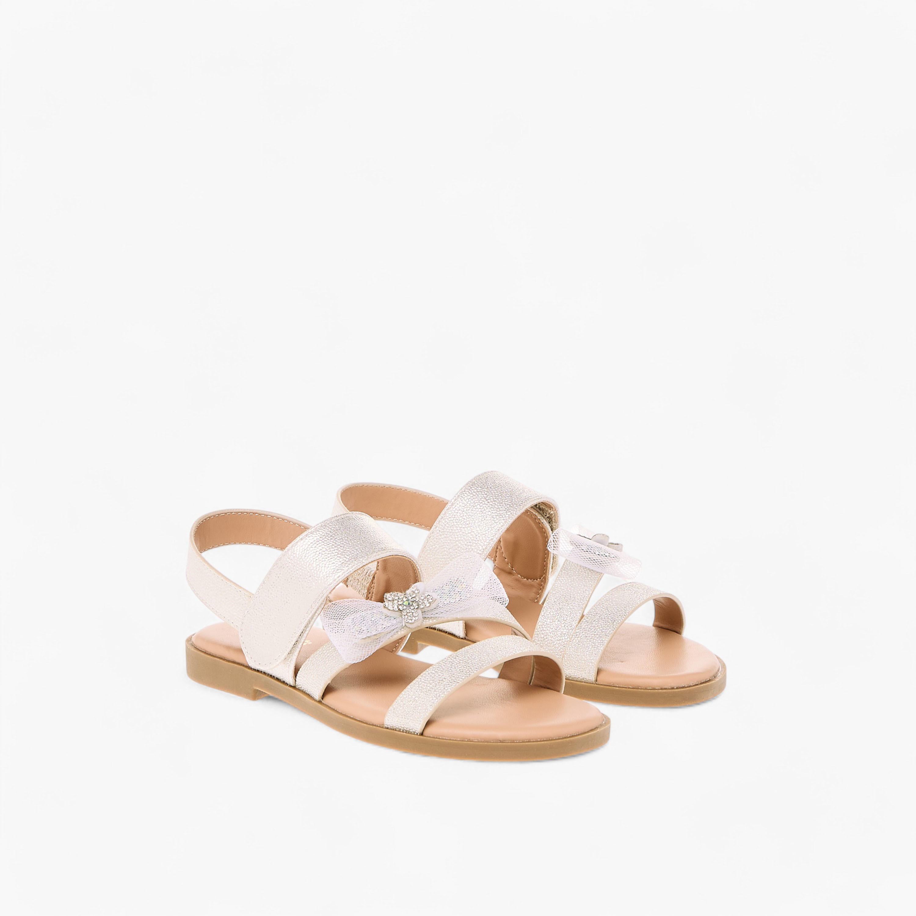 صندل مسطّح بشريط إغلاق وزينة فيونكة من ليتل ميسي-girls-shoes-sandals-image-1