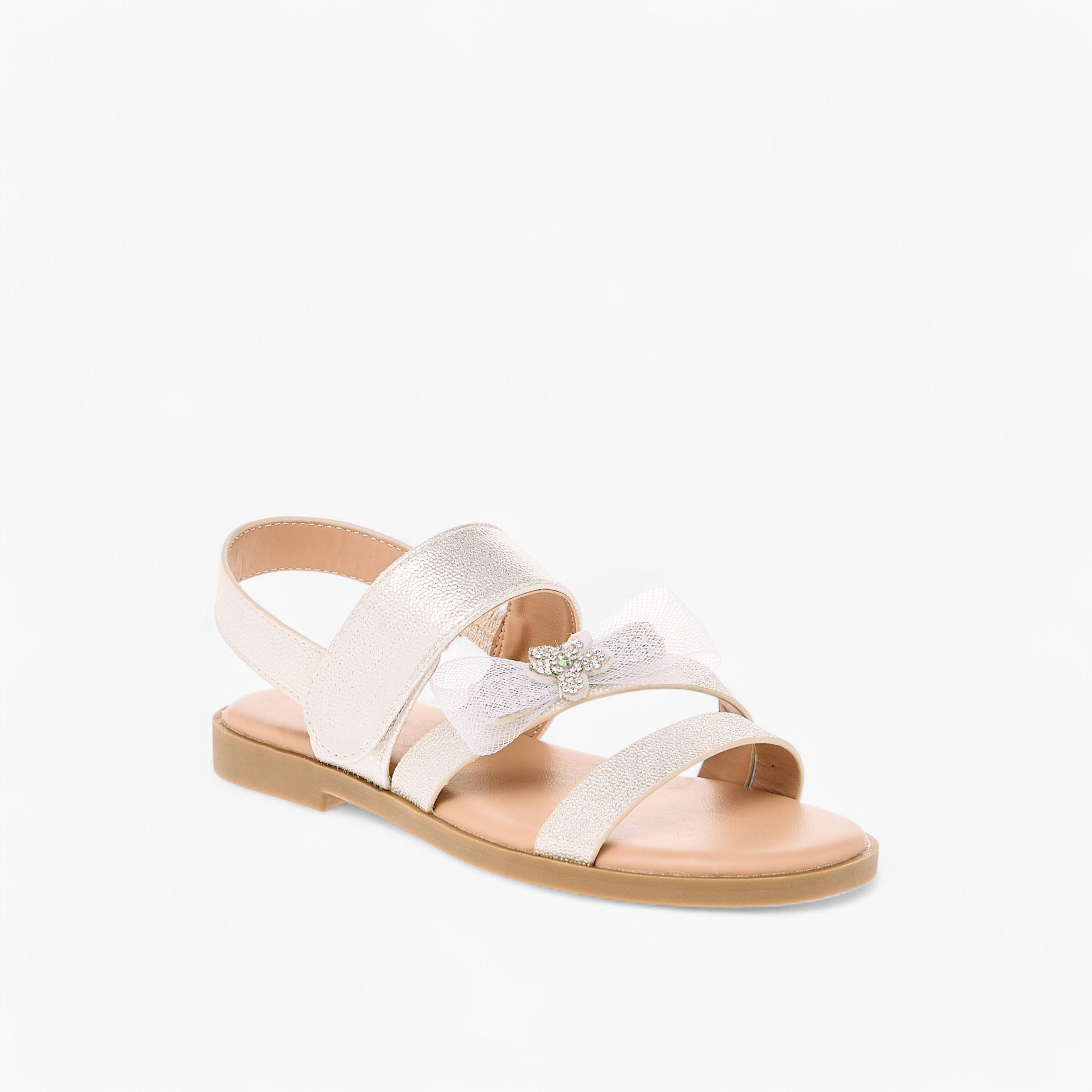 صندل مسطّح بشريط إغلاق وزينة فيونكة من ليتل ميسي-girls-shoes-sandals-image-2