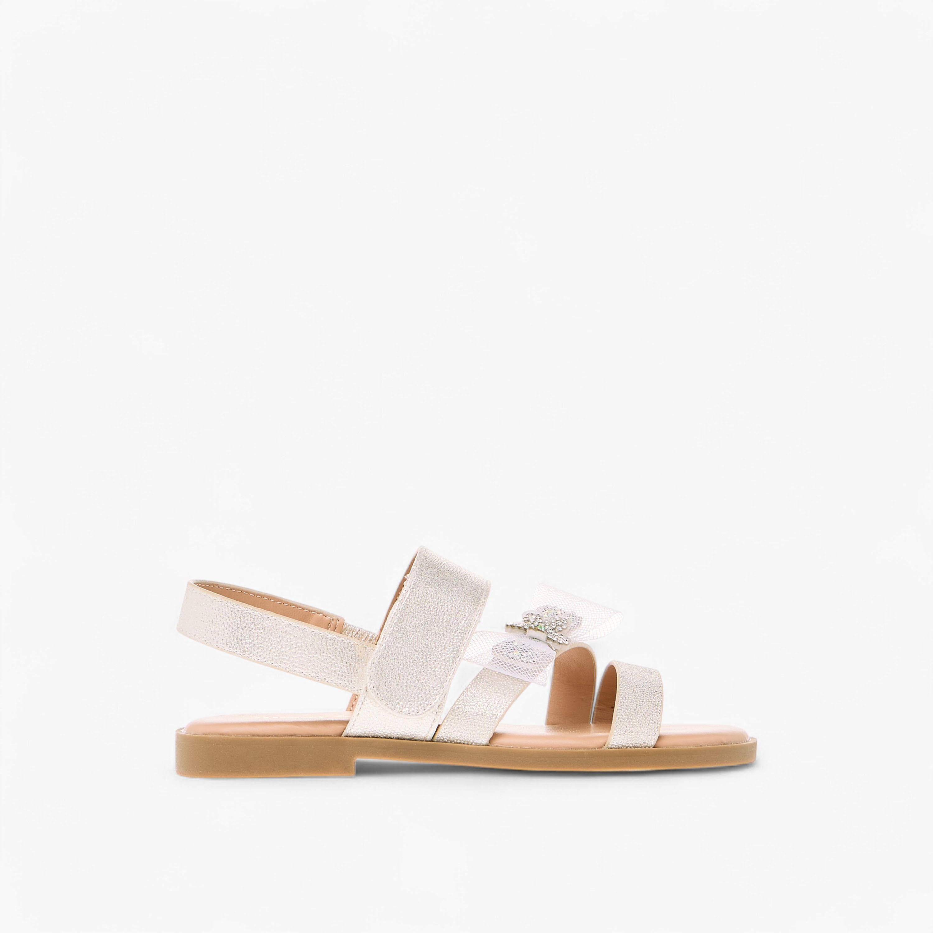 صندل مسطّح بشريط إغلاق وزينة فيونكة من ليتل ميسي-girls-shoes-sandals-image-3