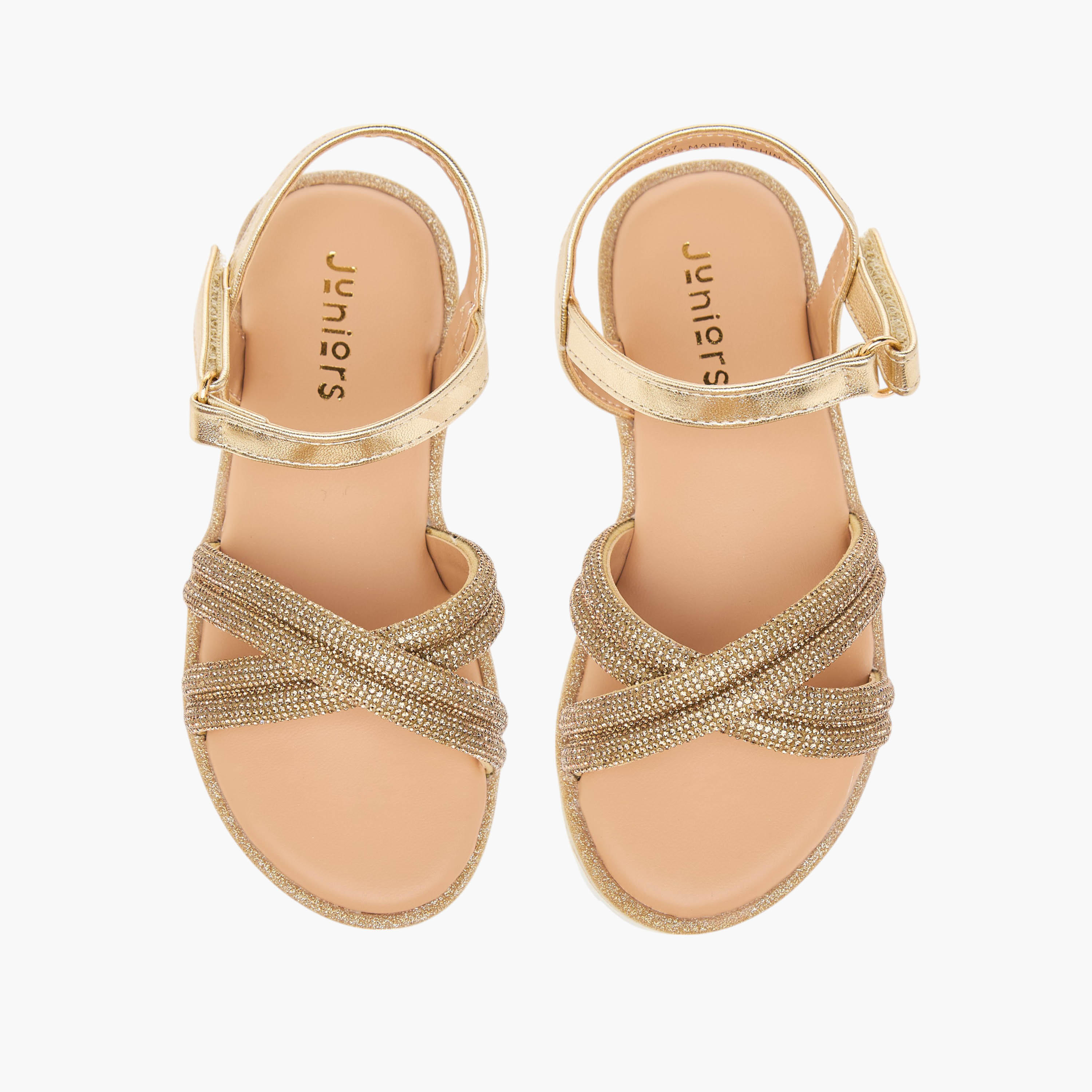 Juniors Embellished Sandals with Hook and Loop Closure-girls-shoes-sandals-image-1