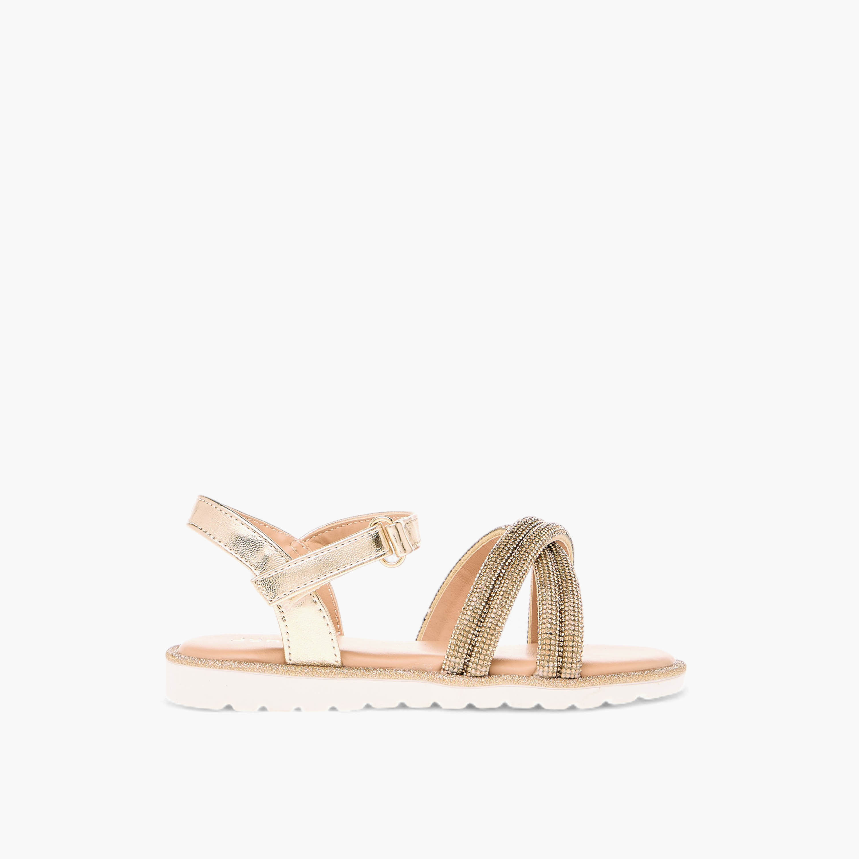 Juniors Embellished Sandals with Hook and Loop Closure-girls-shoes-sandals-image-6