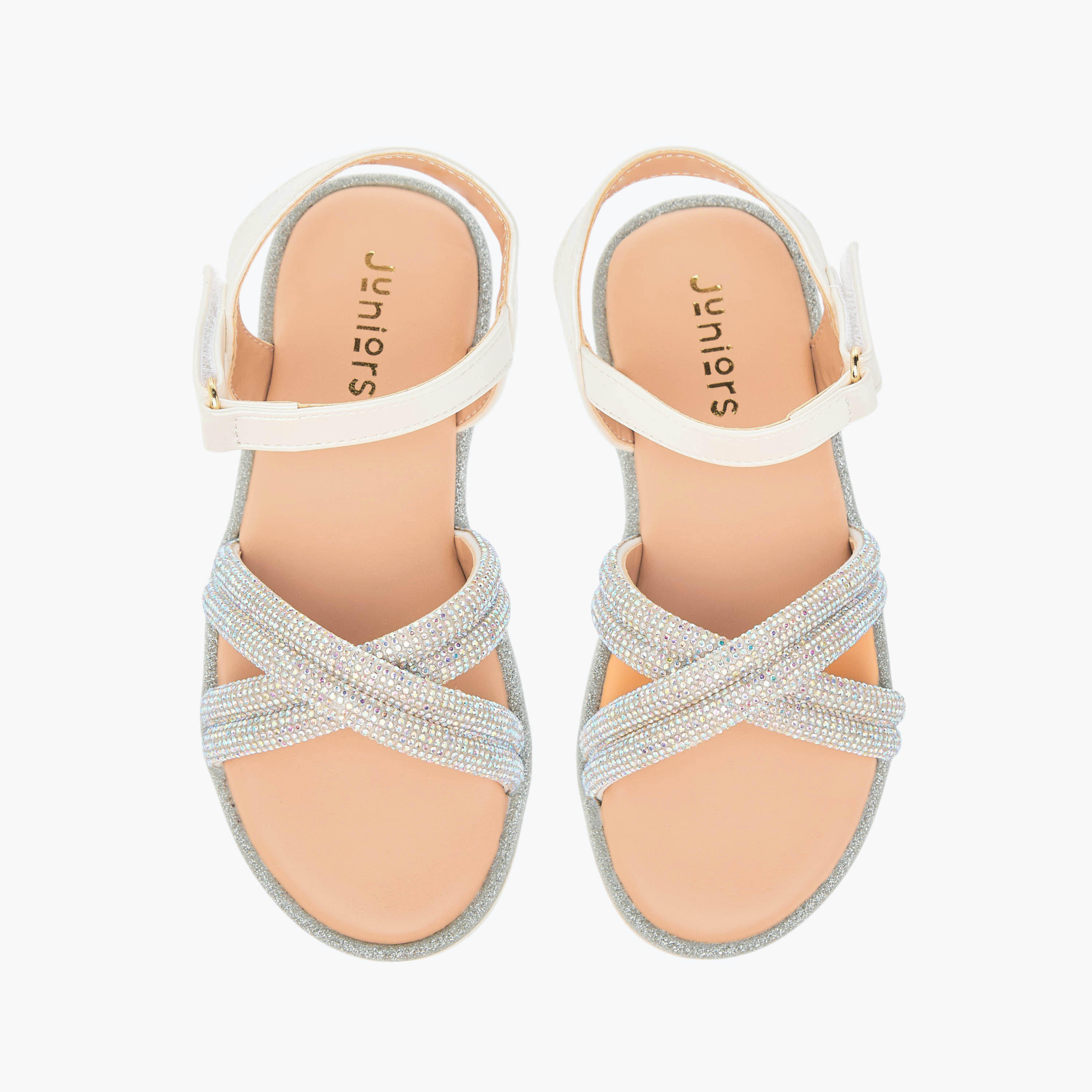 Juniors Embellished Sandals with Hook and Loop Closure-girls-shoes-sandals-image-1