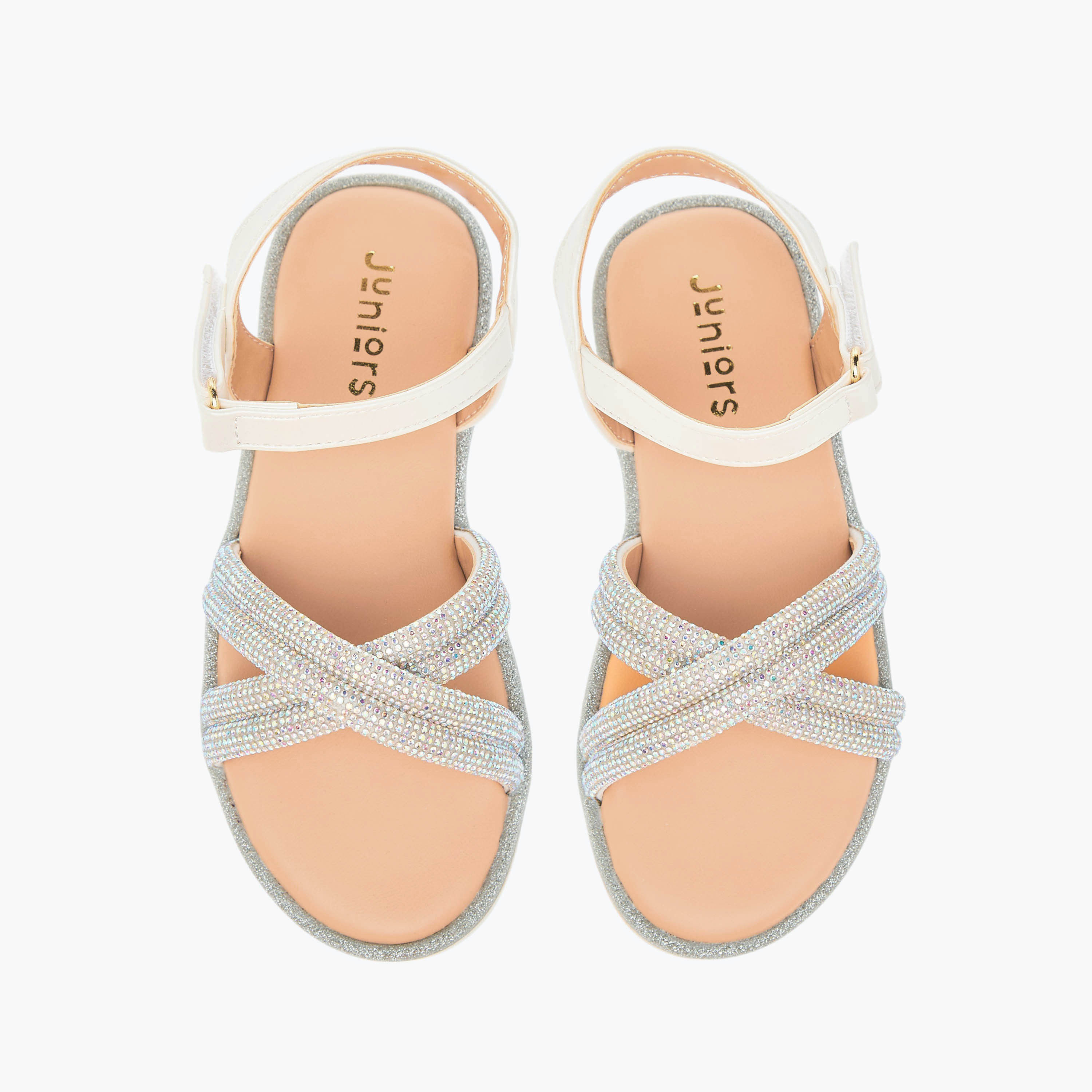 Juniors Embellished Sandals with Hook and Loop Closure-girls-shoes-sandals-image-1