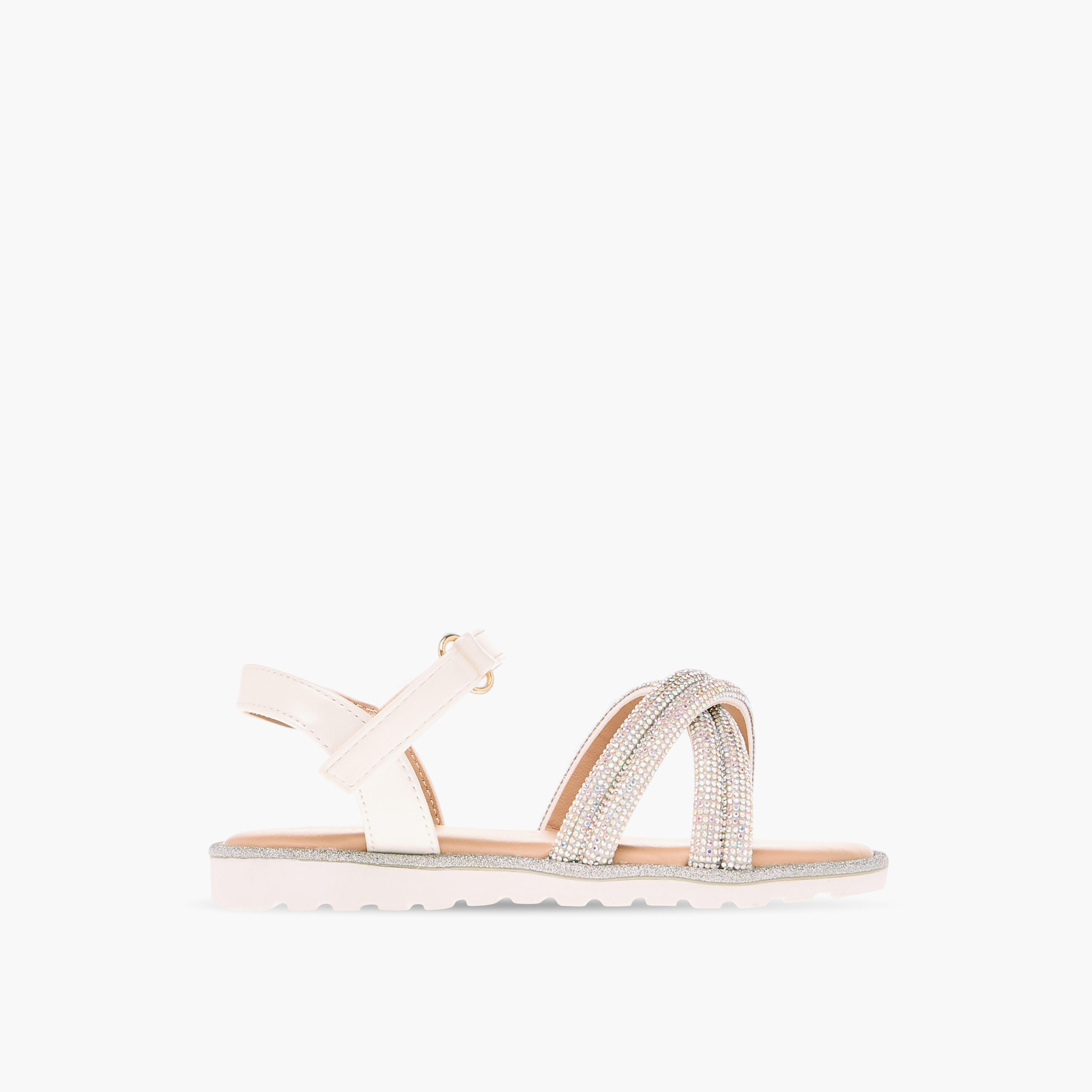 Juniors Embellished Sandals with Hook and Loop Closure-girls-shoes-sandals-image-2
