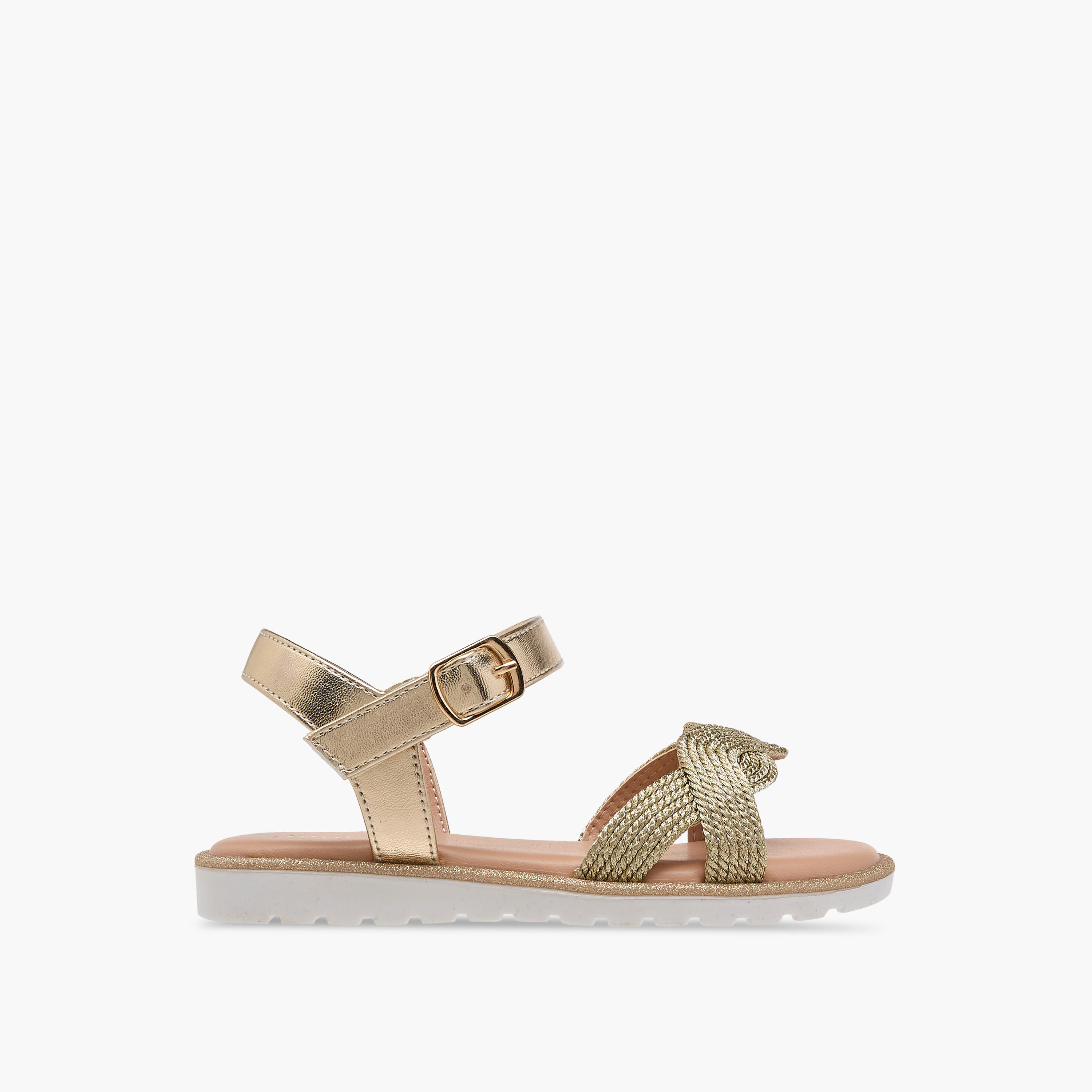 Juniors Textured Open Toe Sandals with Hook and Loop Closure-girls-shoes-sandals-image-2