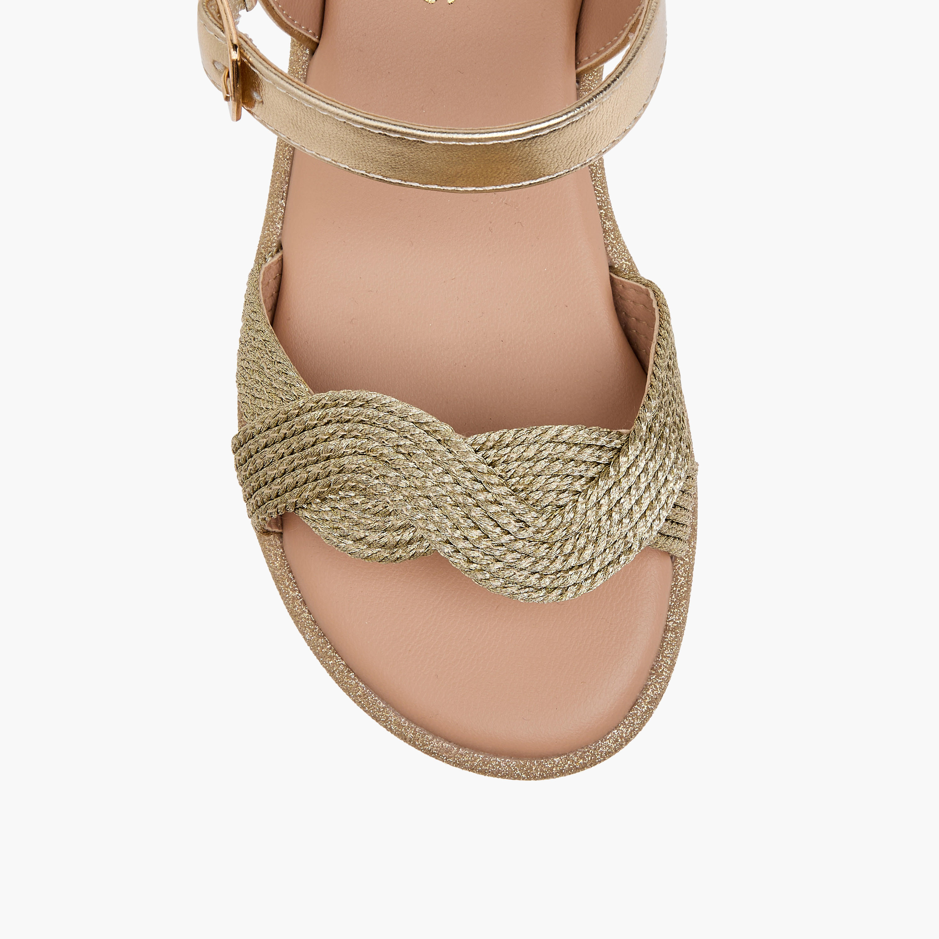 Juniors Textured Open Toe Sandals with Hook and Loop Closure-girls-shoes-sandals-image-3