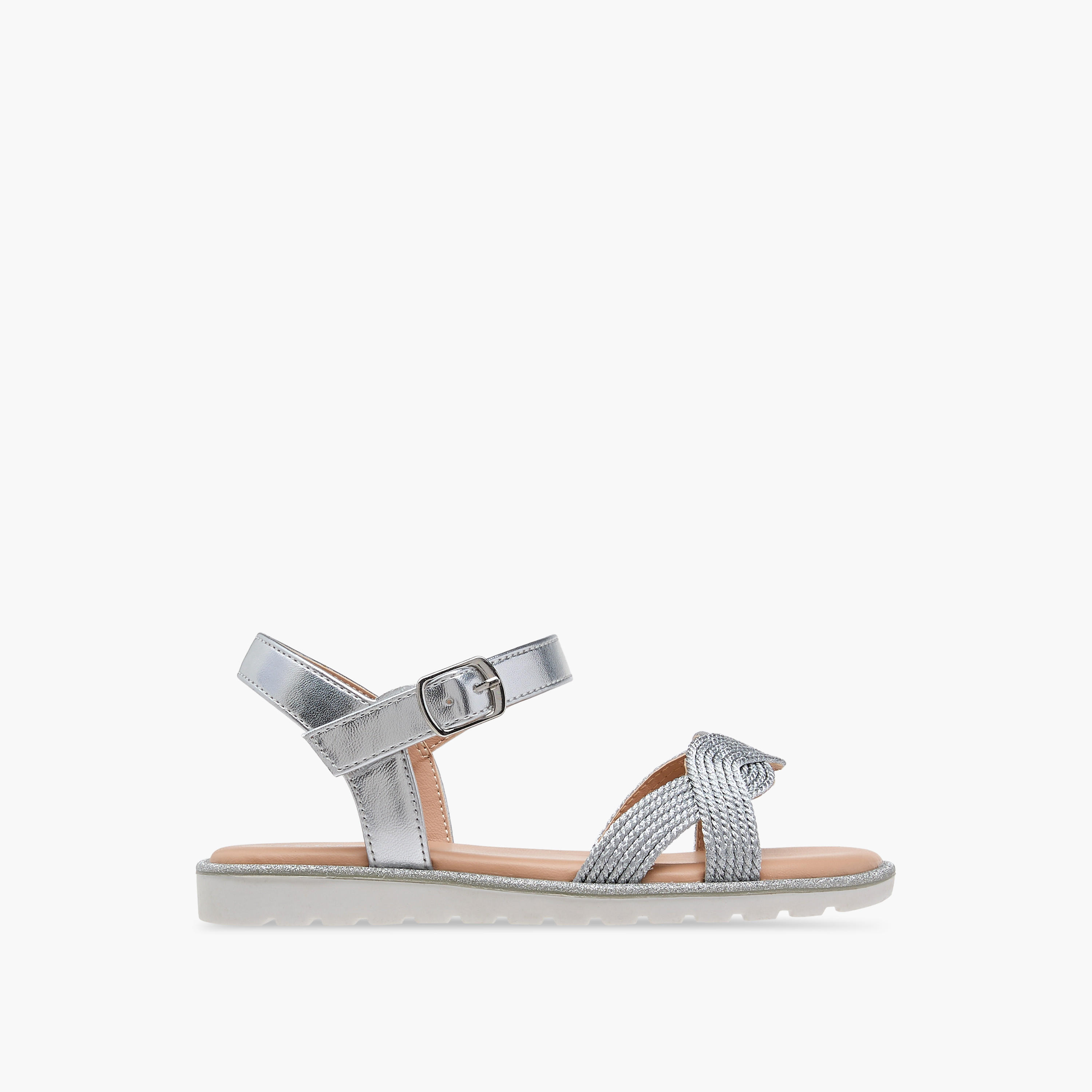 Juniors Textured Open Toe Sandals with Hook and Loop Closure-girls-shoes-sandals-image-2