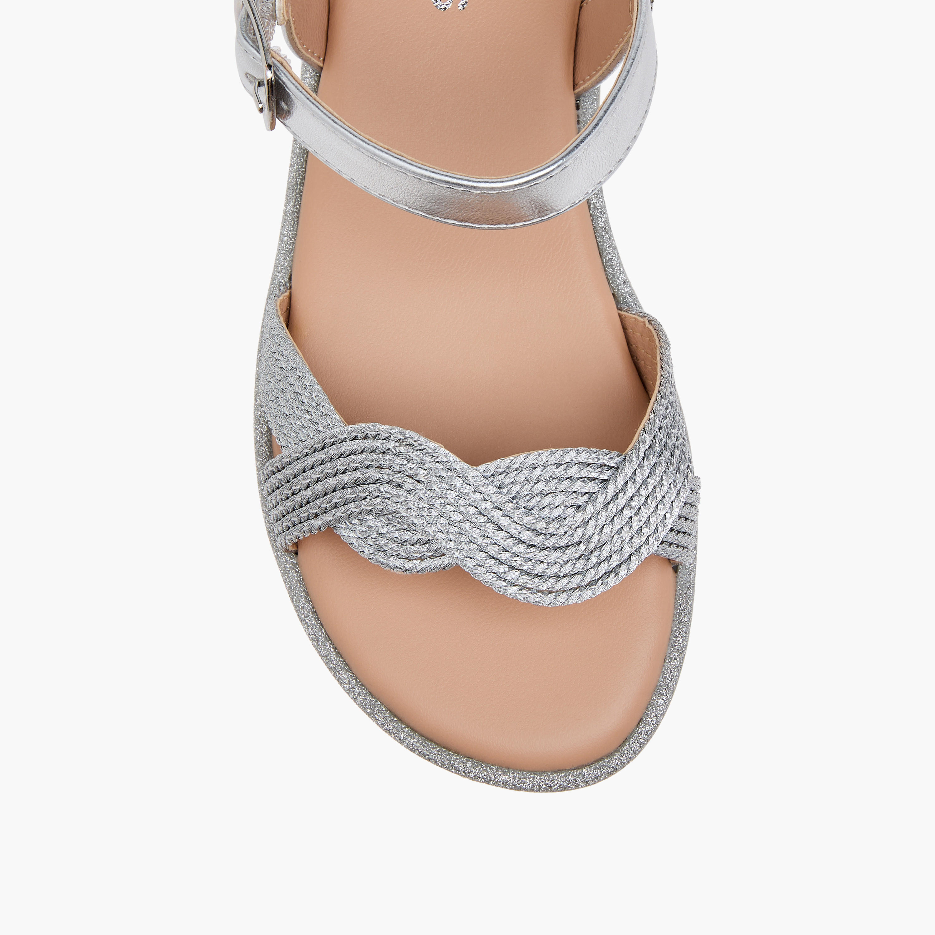 Juniors Textured Open Toe Sandals with Hook and Loop Closure-girls-shoes-sandals-image-3