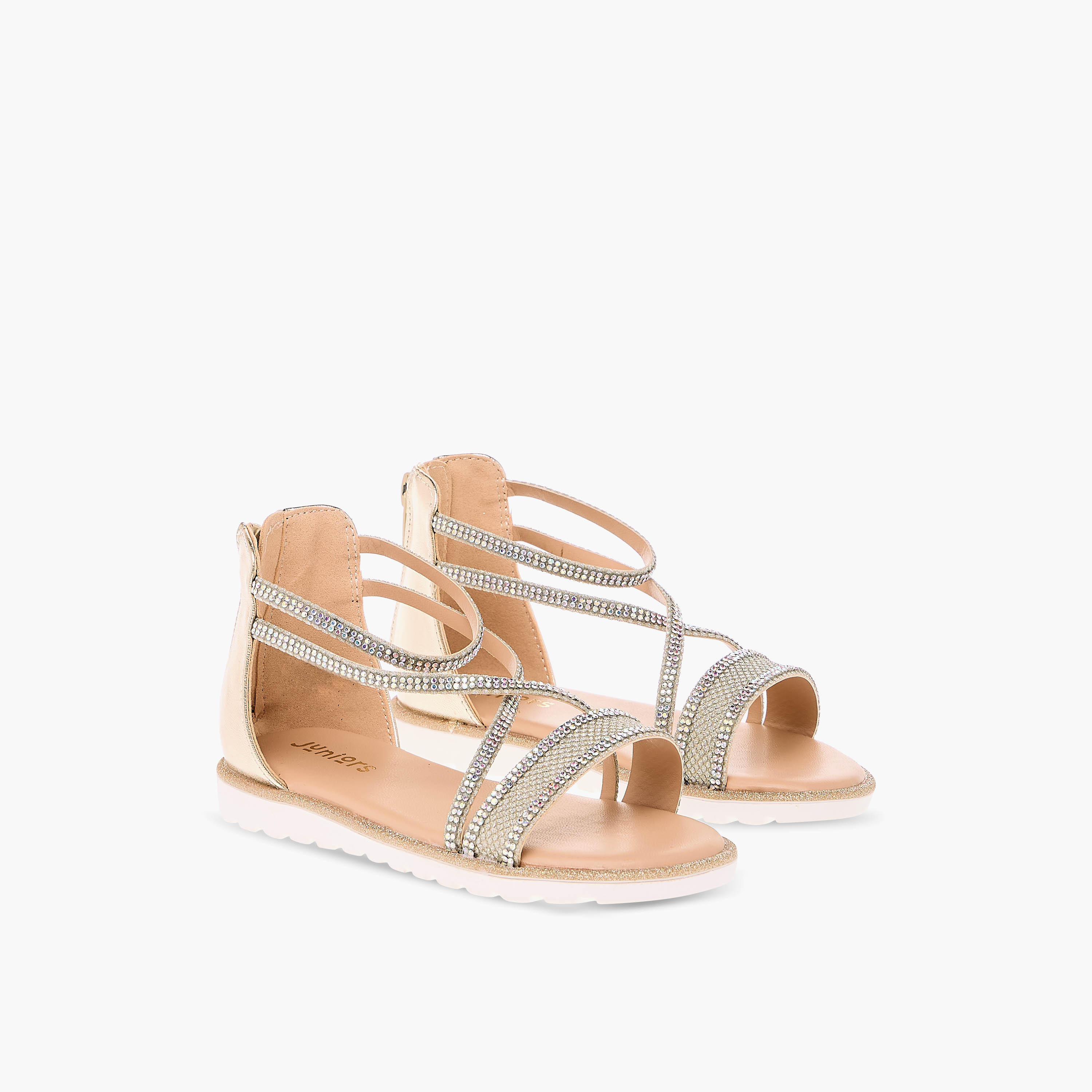 Juniors Embellished Strappy Sandals with Zip Closure-girls-shoes-sandals-image-1