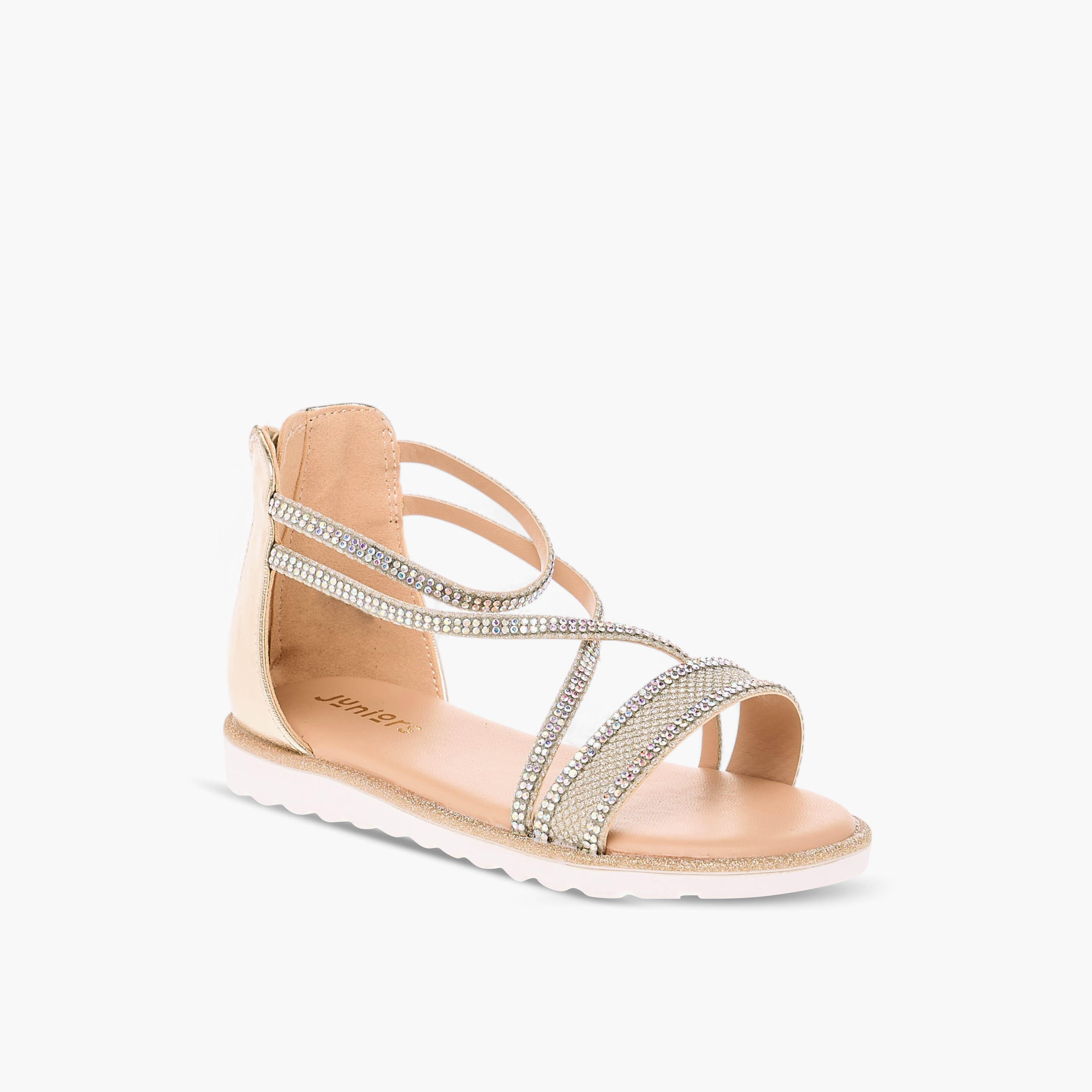 Juniors Embellished Strappy Sandals with Zip Closure-girls-shoes-sandals-image-2