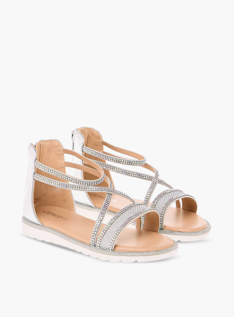 صندل مزين بأحزمة متعددة وسحاب إغلاق من جونيورز-girls-shoes-sandals-image-1