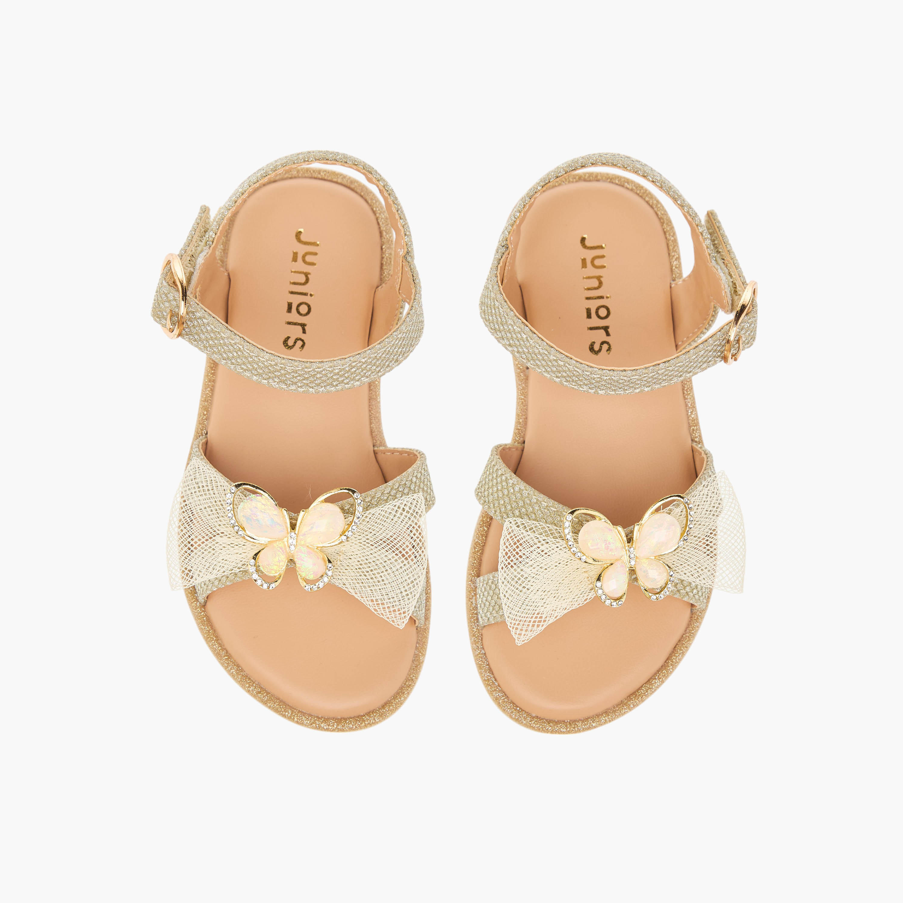 Juniors Butterfly Embellished Sandals with Hook and Loop Closure-girls-shoes-sandals-image-5