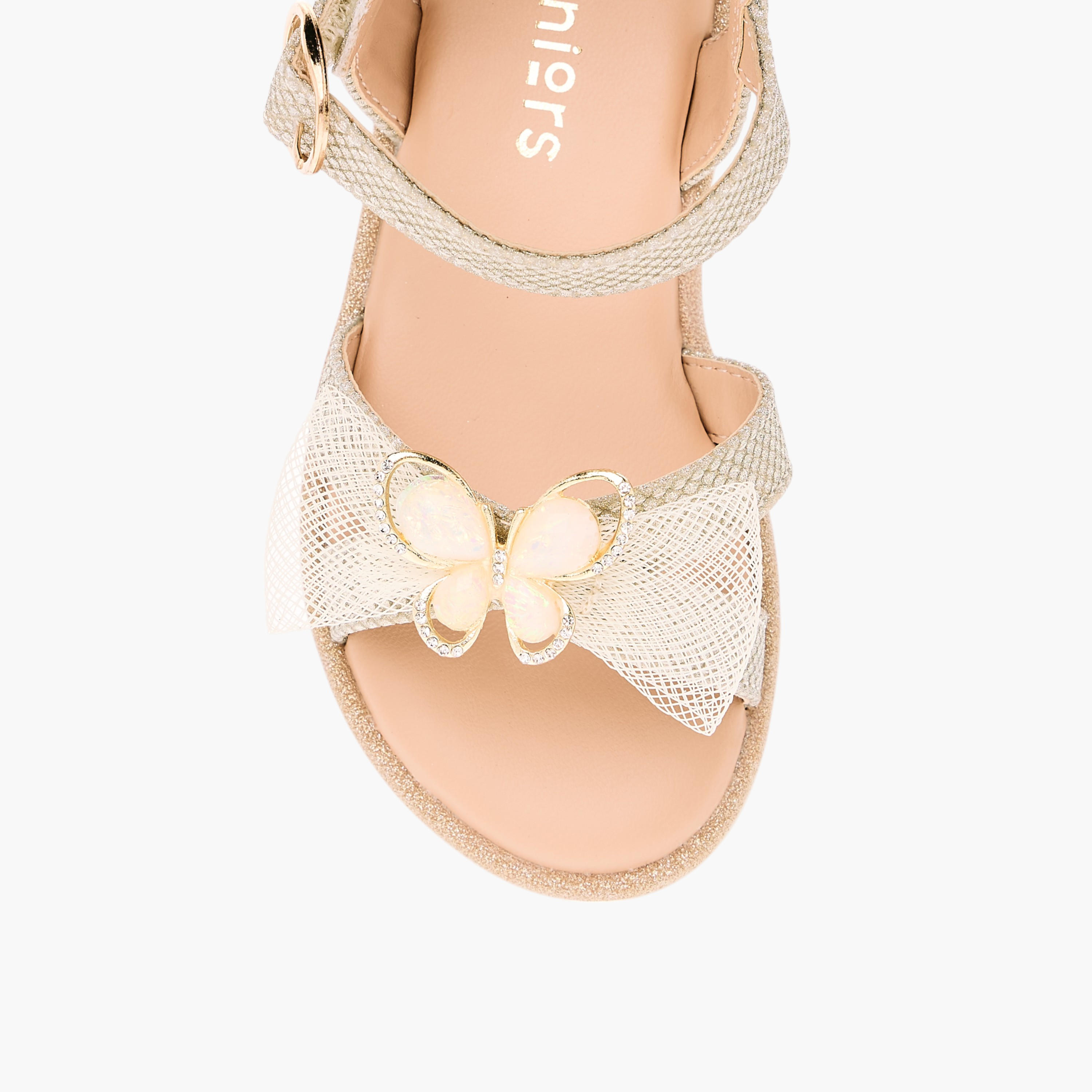 Juniors Butterfly Embellished Sandals with Hook and Loop Closure-girls-shoes-sandals-image-7