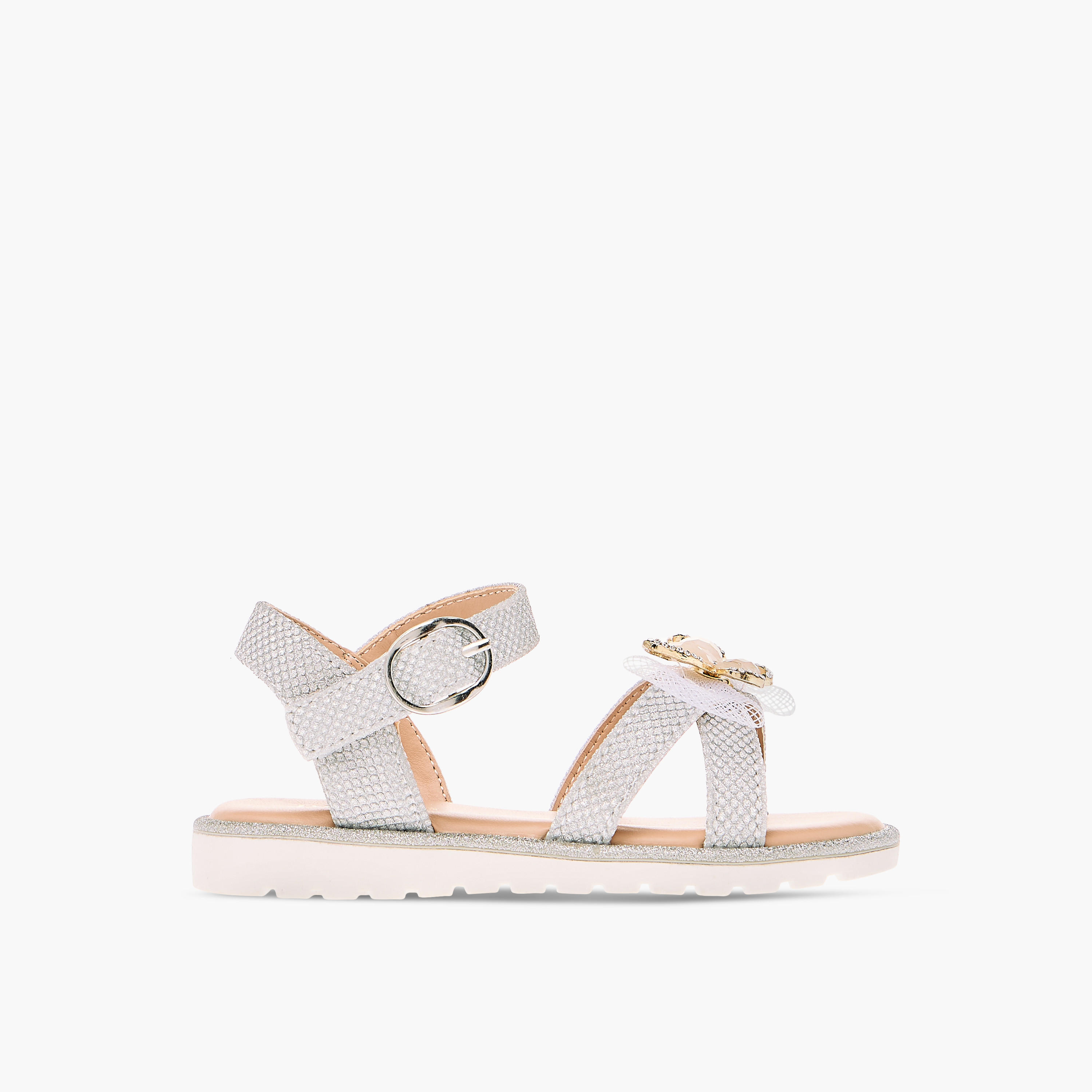 Juniors Butterfly Embellished Sandals with Hook and Loop Closure-girls-shoes-sandals-image-2