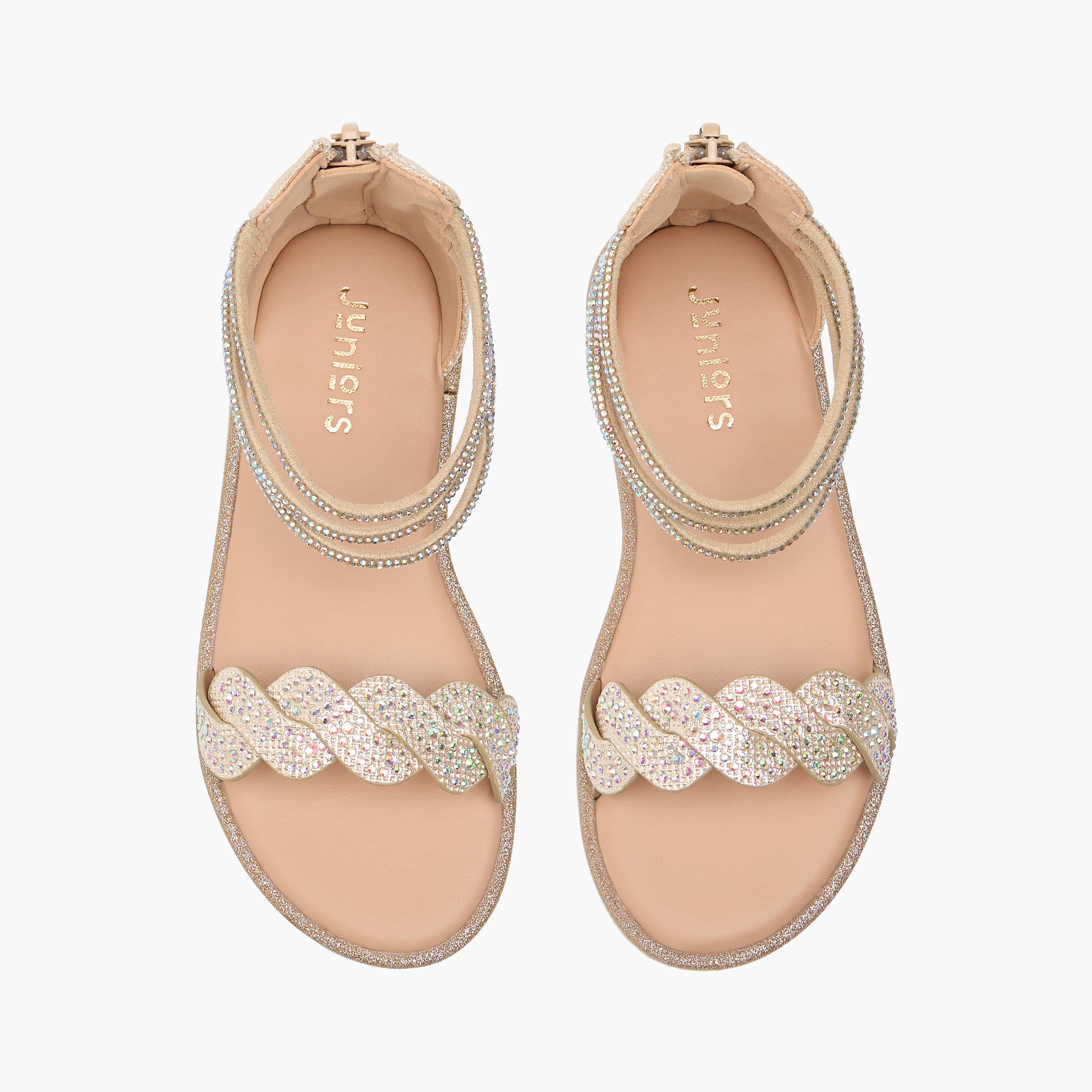 Juniors Embellished Ankle Strap Sandals with Zip Closure-girls-shoes-sandals-image-5