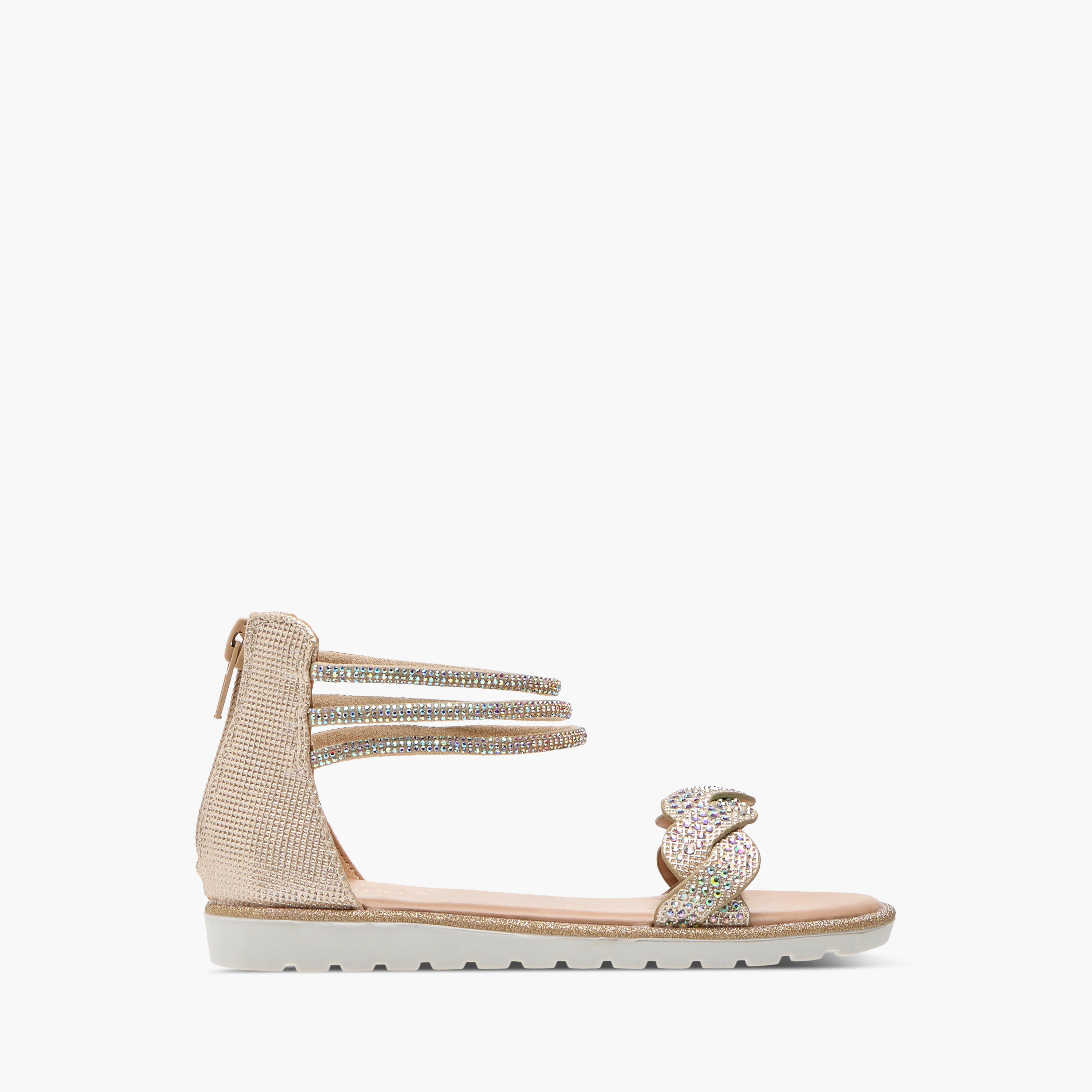 Juniors Embellished Ankle Strap Sandals with Zip Closure-girls-shoes-sandals-image-6