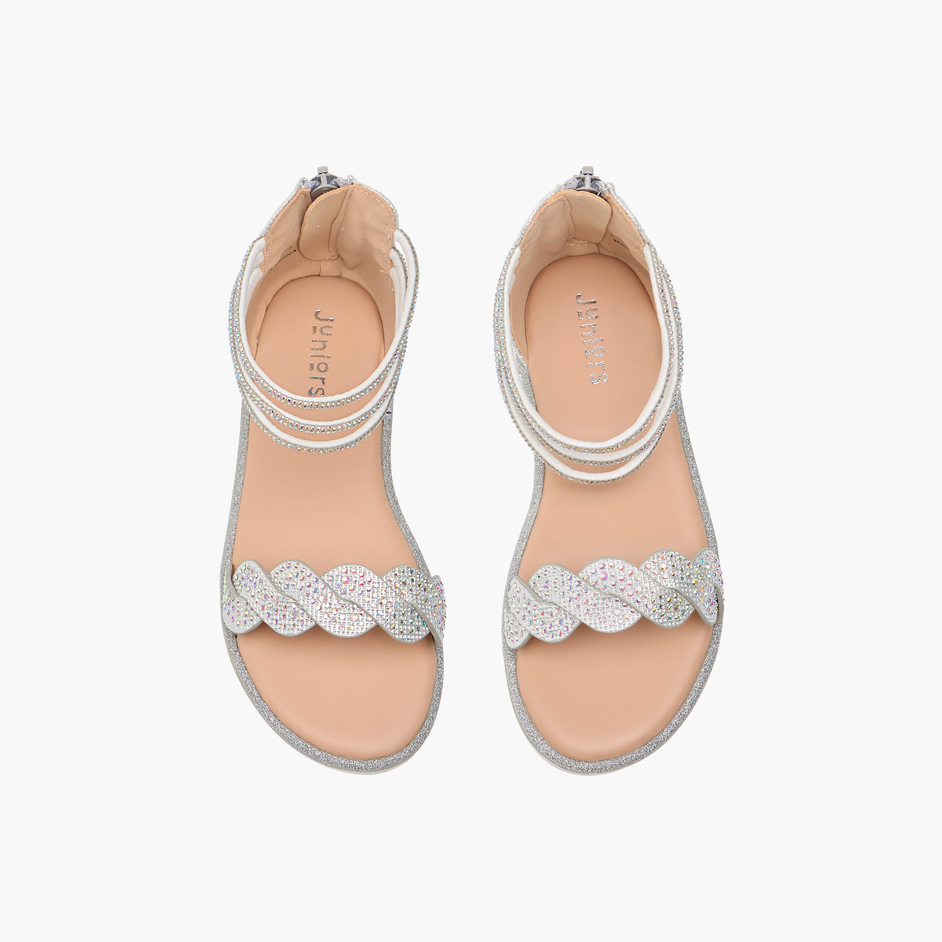 Juniors Embellished Ankle Strap Sandals with Zip Closure-girls-shoes-sandals-image-1