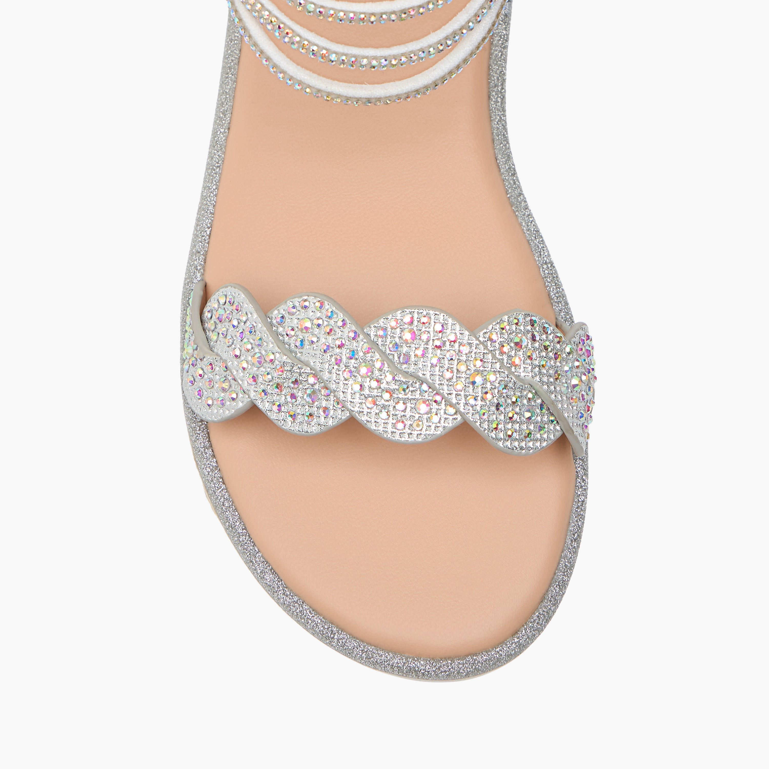 Juniors Embellished Ankle Strap Sandals with Zip Closure-girls-shoes-sandals-image-3