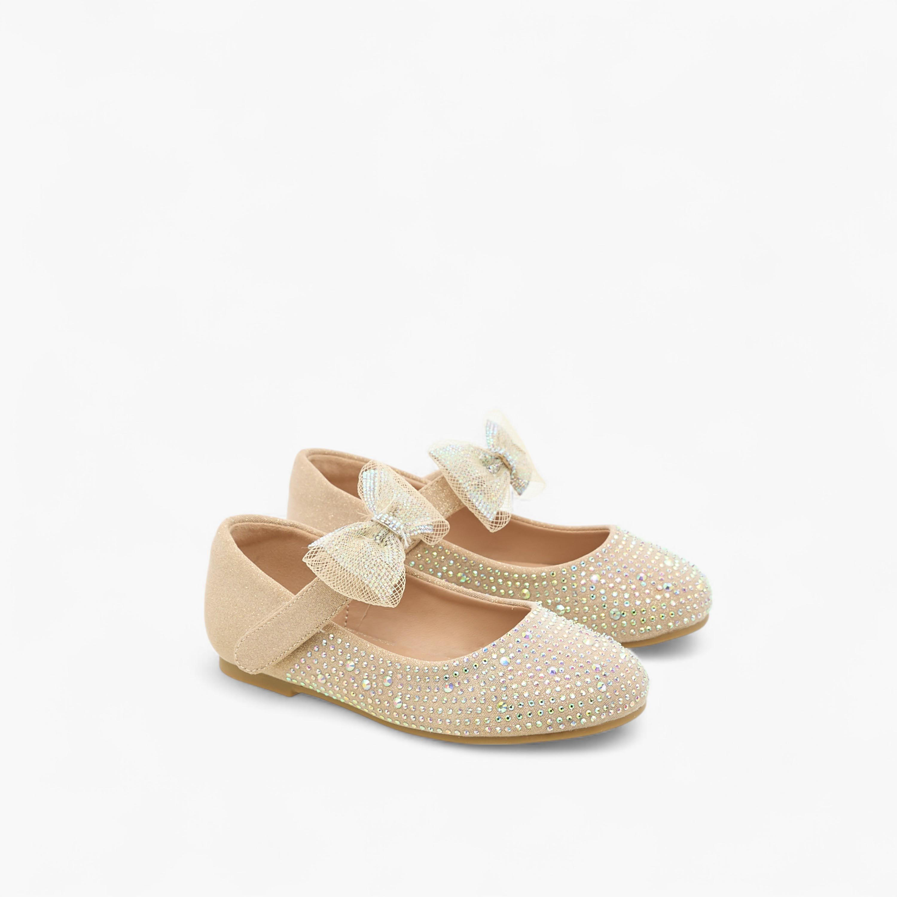 Juniors Bow Embellished Ballerina Shoes with Hook and Loop Closure-girls-shoes-ballerinas-image-1