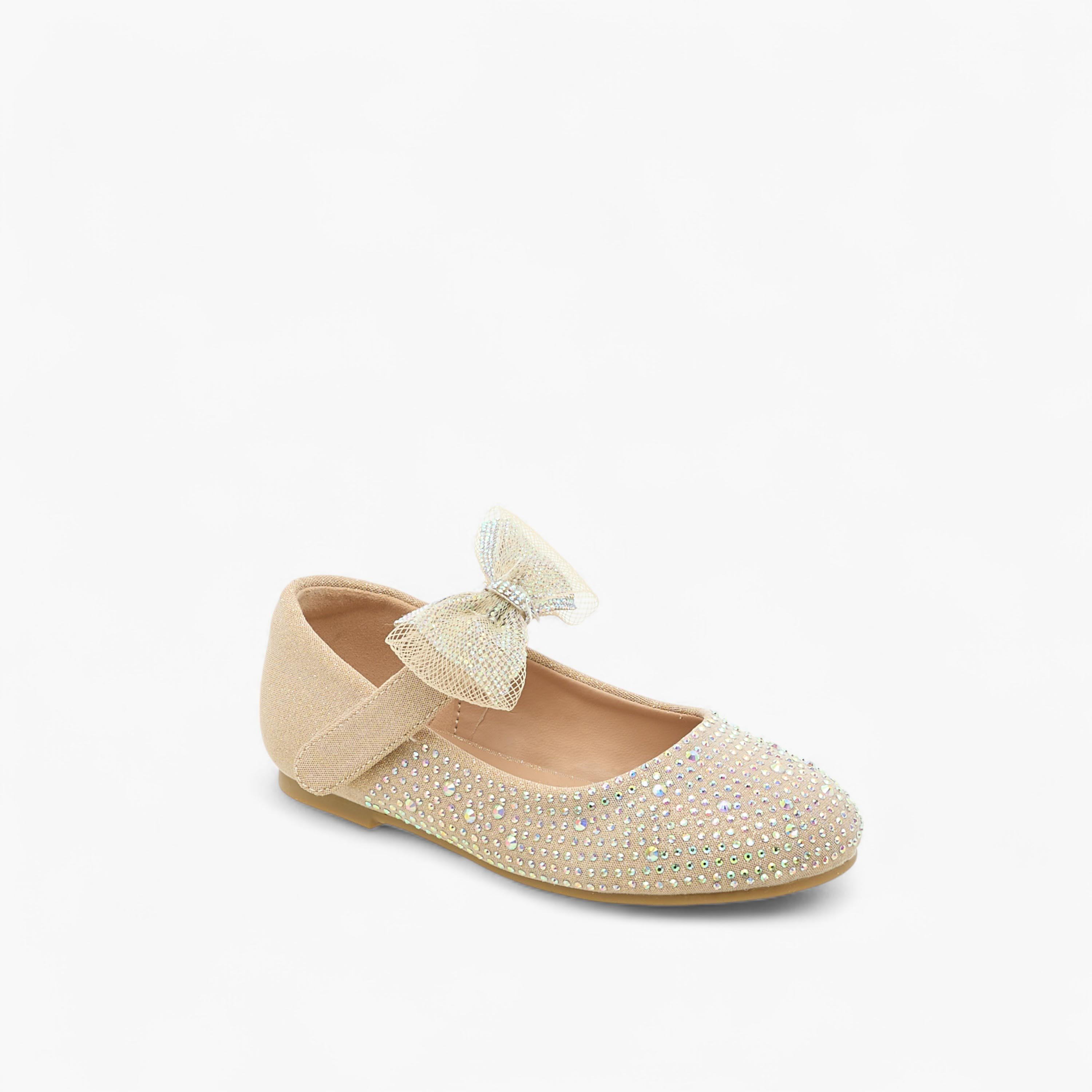 Juniors Bow Embellished Ballerina Shoes with Hook and Loop Closure-girls-shoes-ballerinas-image-2