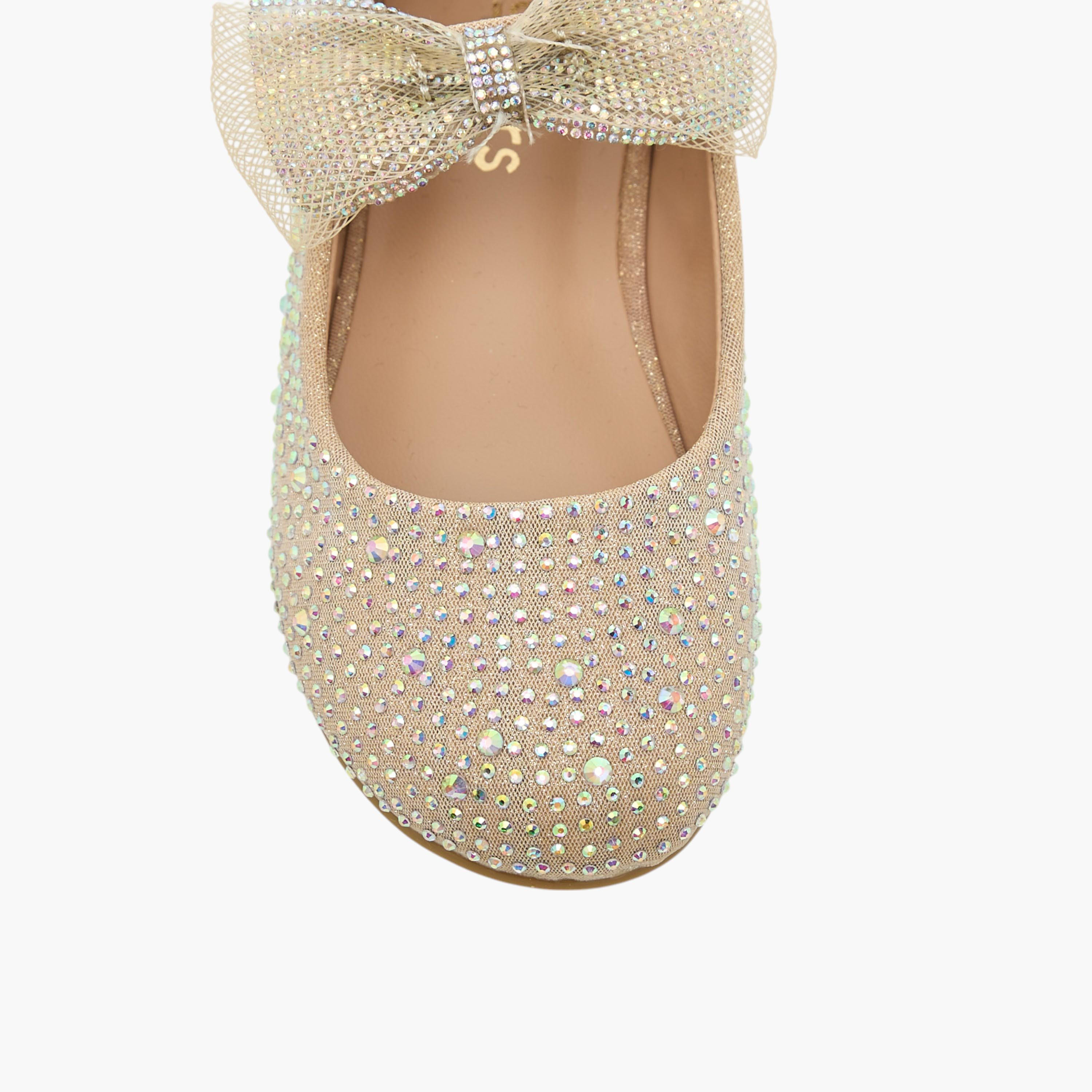 Juniors Bow Embellished Ballerina Shoes with Hook and Loop Closure-girls-shoes-ballerinas-image-4