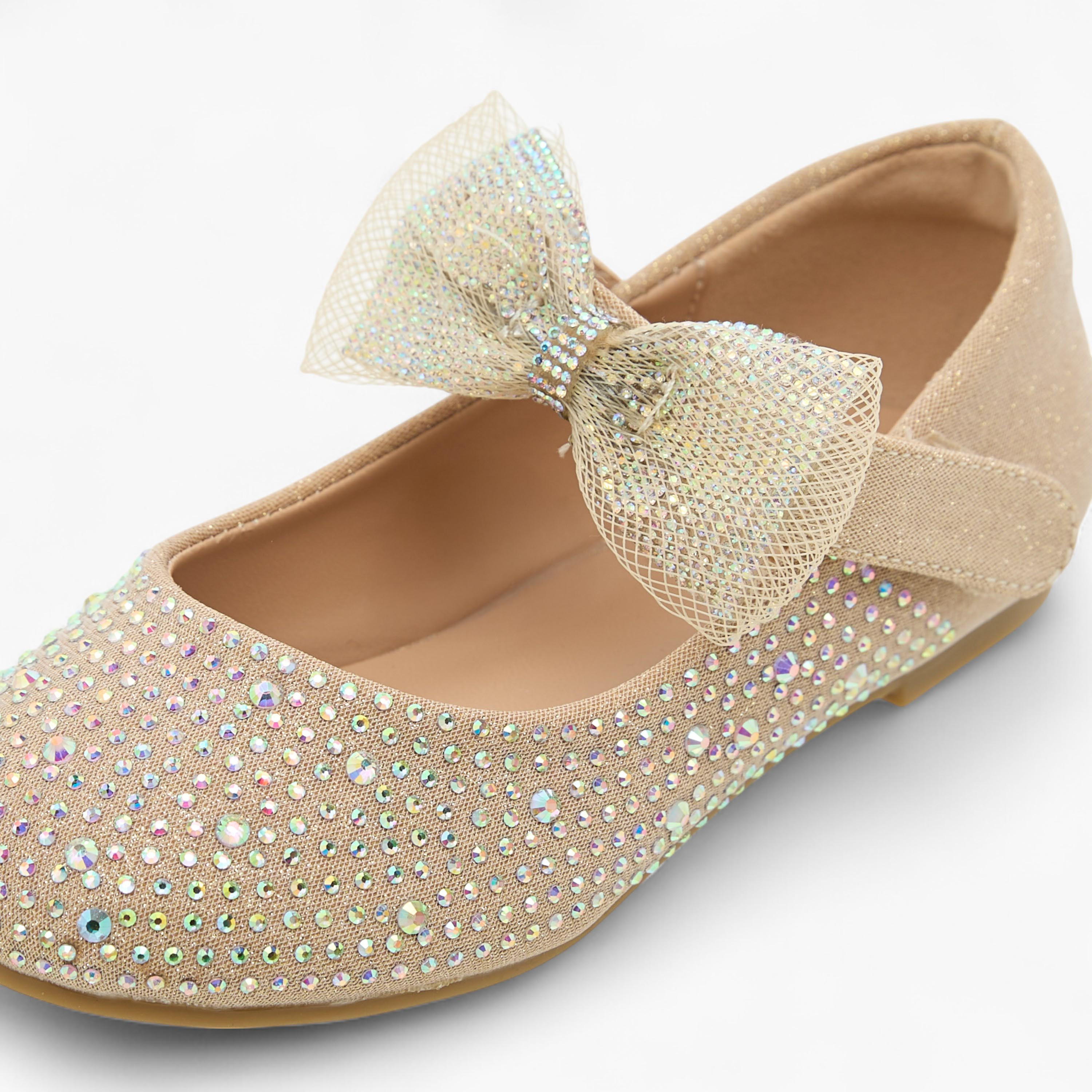 Juniors Bow Embellished Ballerina Shoes with Hook and Loop Closure-girls-shoes-ballerinas-image-5