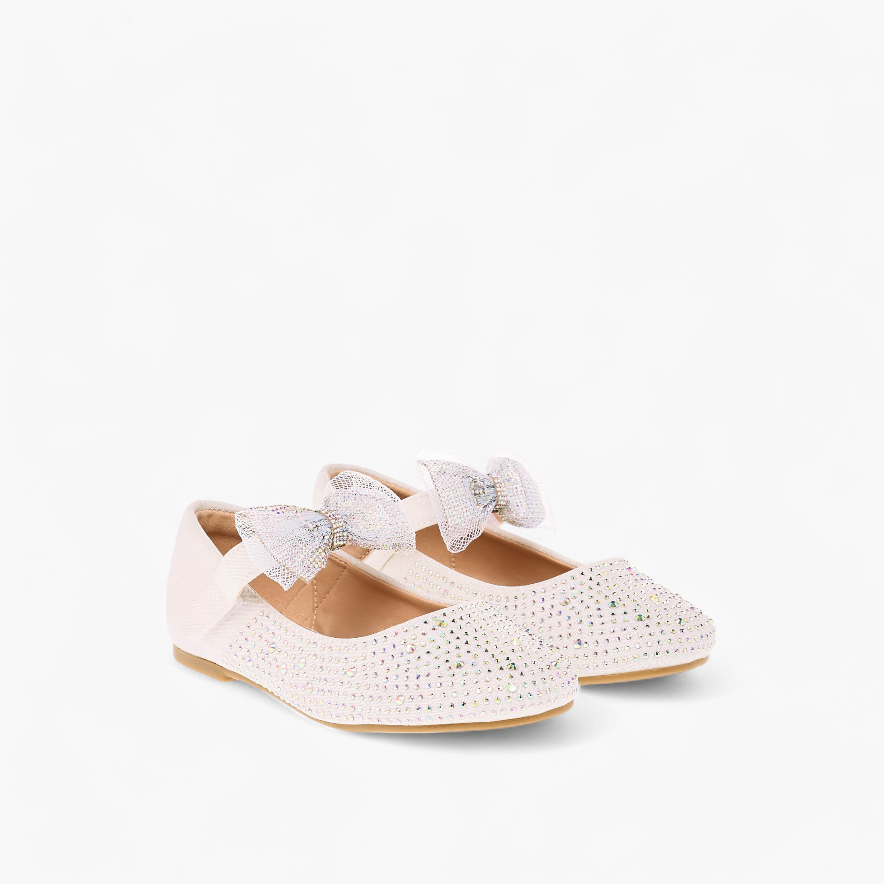Juniors Bow Embellished Ballerina Shoes with Hook and Loop Closure-girls-shoes-ballerinas-image-1