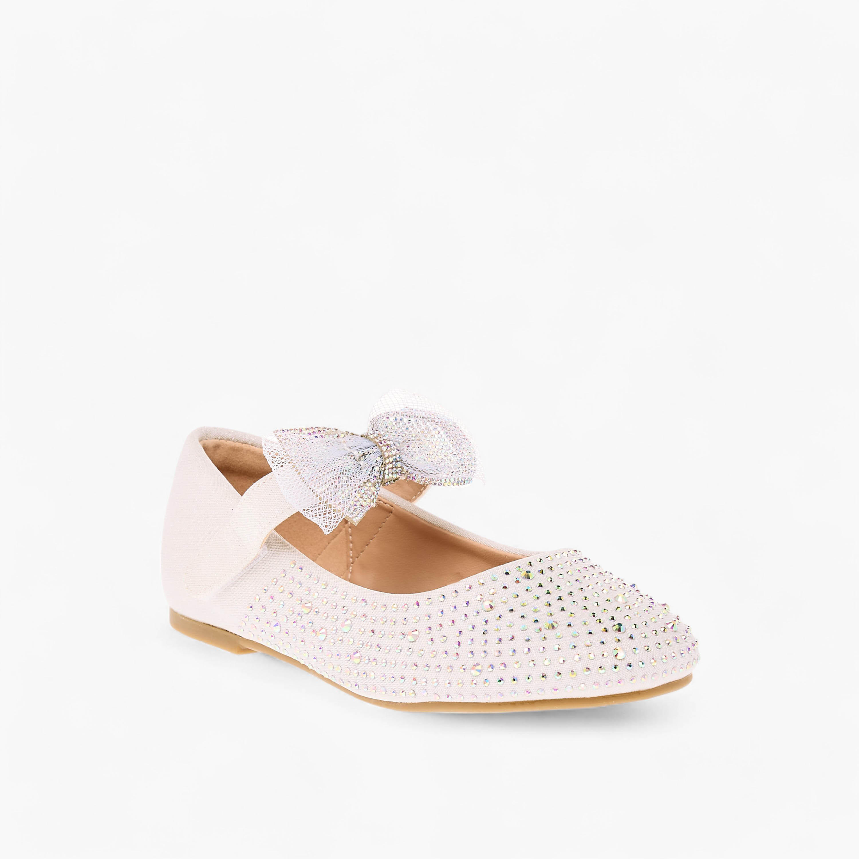 Juniors Bow Embellished Ballerina Shoes with Hook and Loop Closure-girls-shoes-ballerinas-image-2