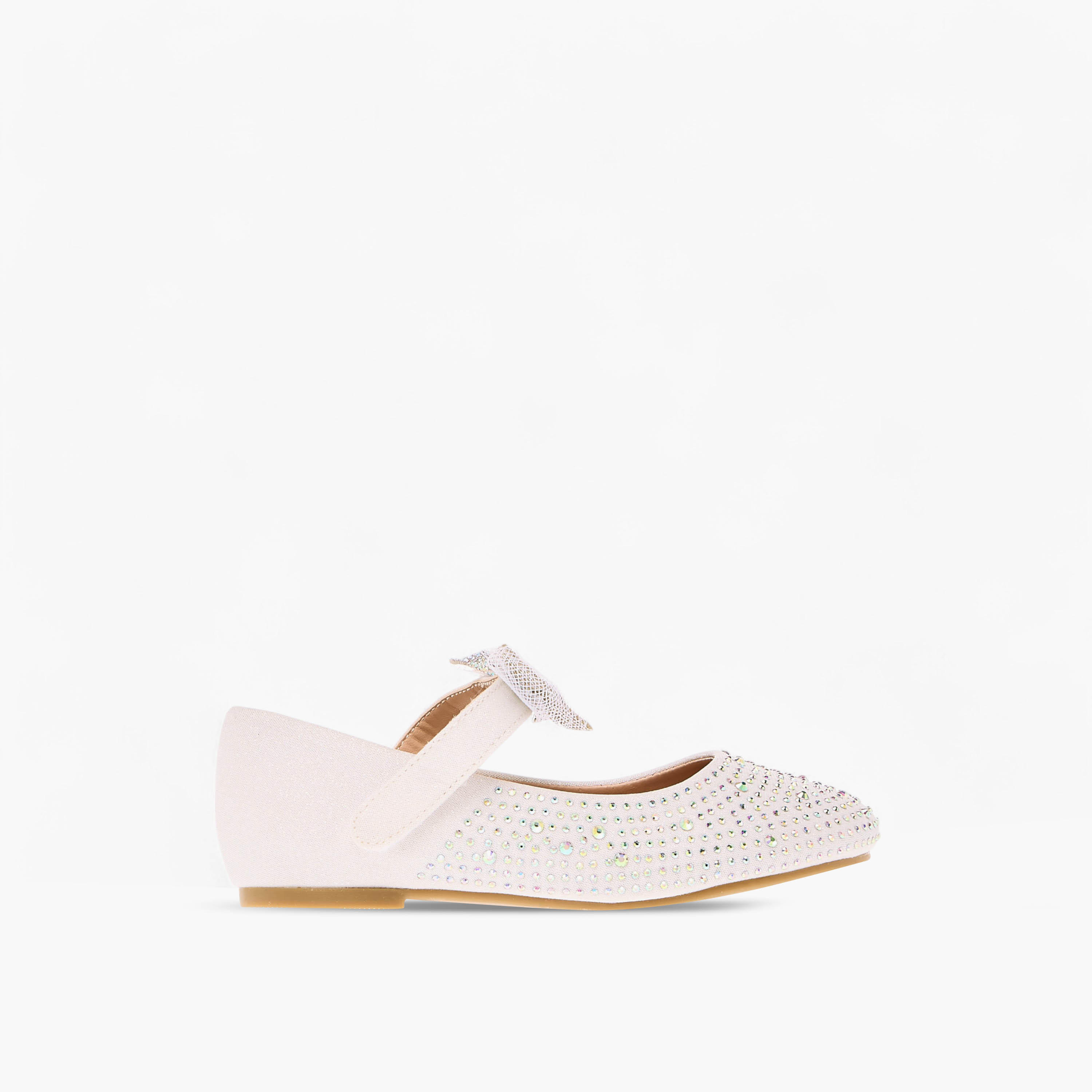 Juniors Bow Embellished Ballerina Shoes with Hook and Loop Closure-girls-shoes-ballerinas-image-3