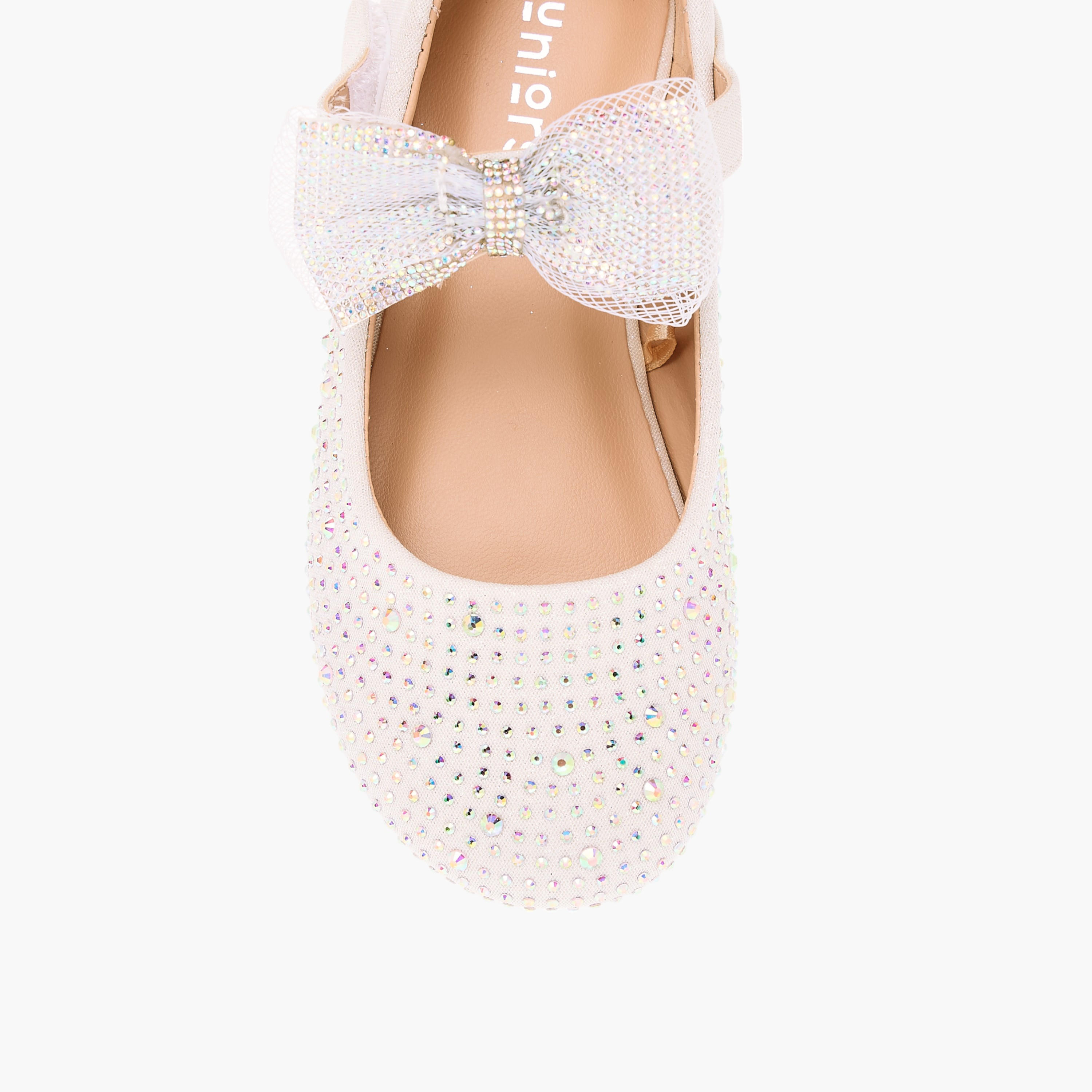 Juniors Bow Embellished Ballerina Shoes with Hook and Loop Closure-girls-shoes-ballerinas-image-4