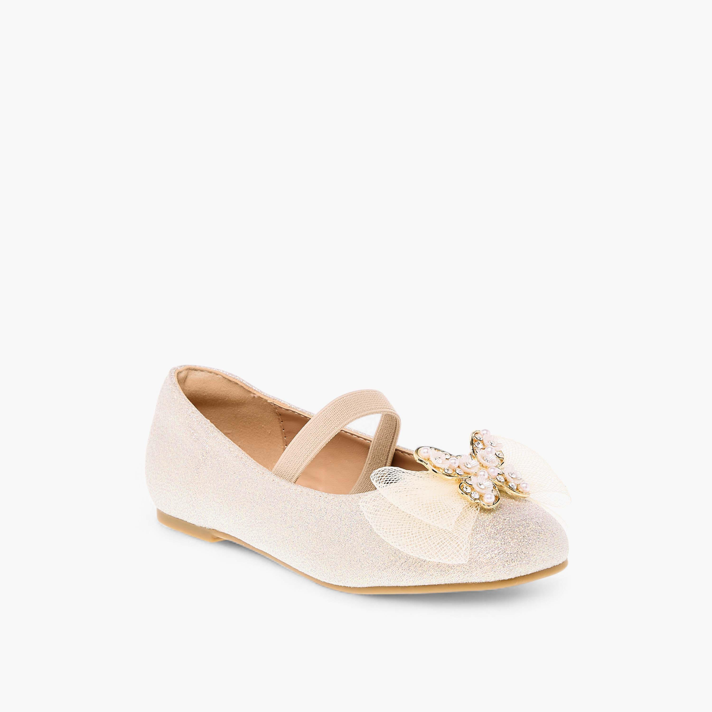 Juniors Embellished Butterfly Applique Ballerina Shoes with Elasticated Strap-girls-shoes-ballerinas-image-2