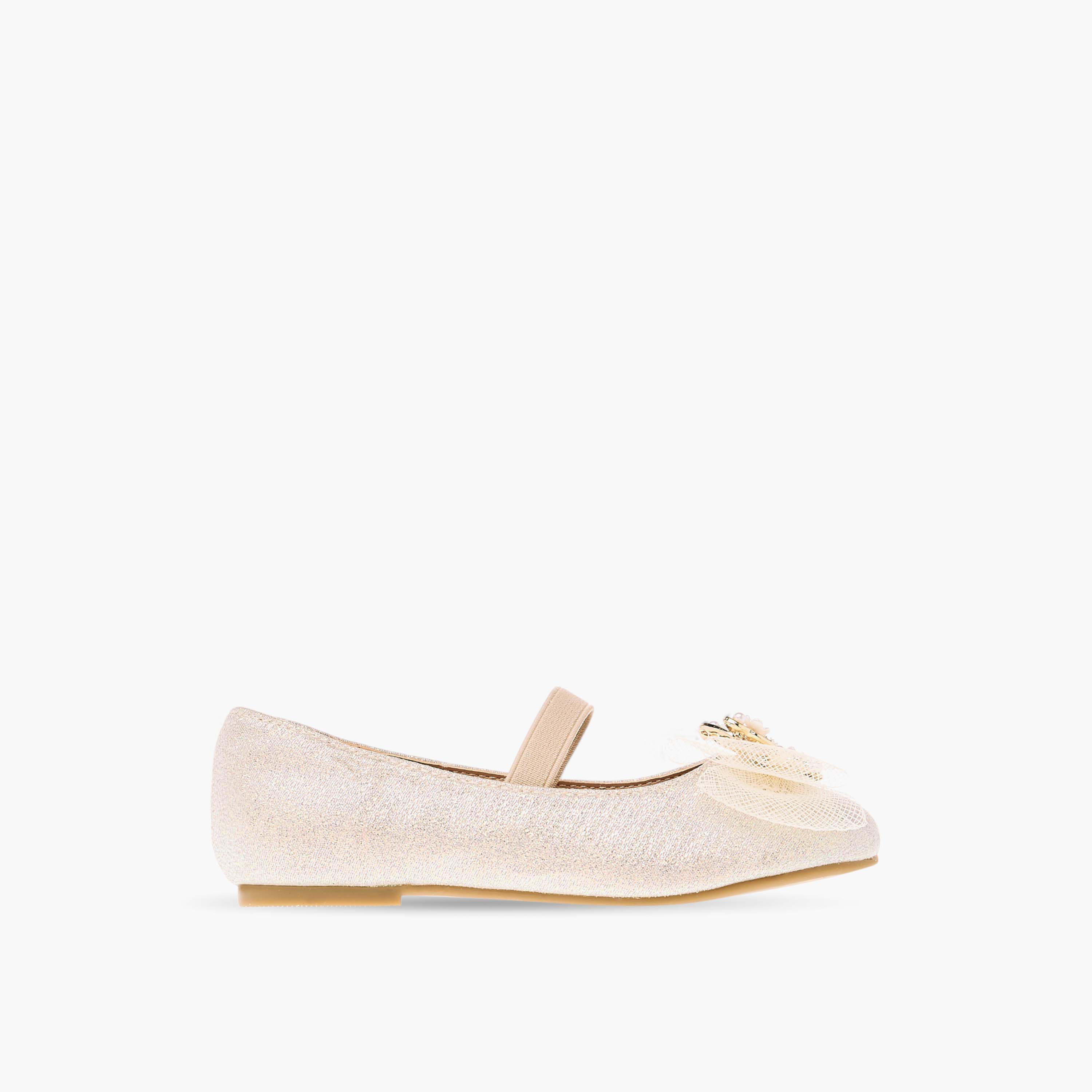 Juniors Embellished Butterfly Applique Ballerina Shoes with Elasticated Strap-girls-shoes-ballerinas-image-3