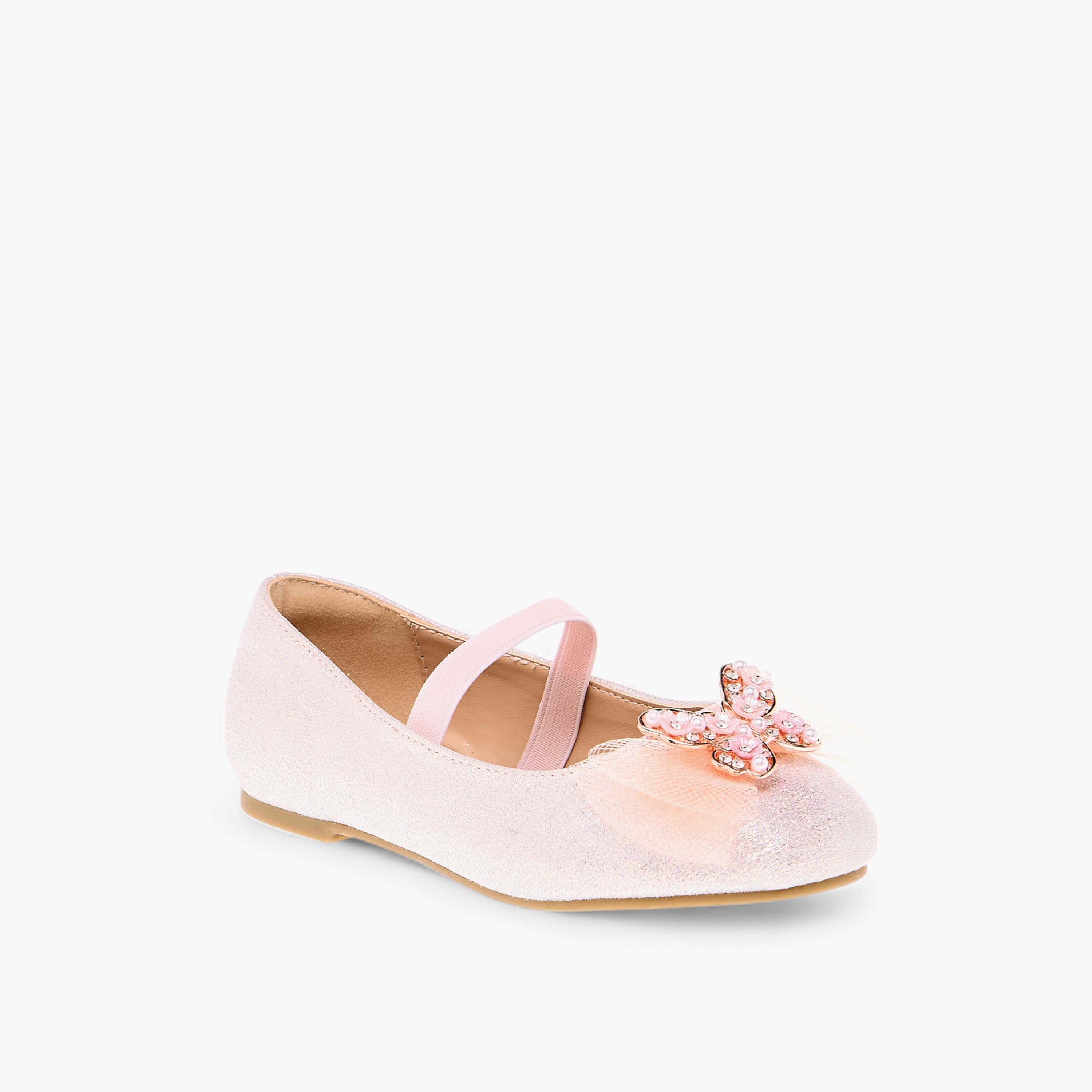 Juniors Embellished Butterfly Applique Ballerina Shoes with Elasticated Strap-girls-shoes-ballerinas-image-2