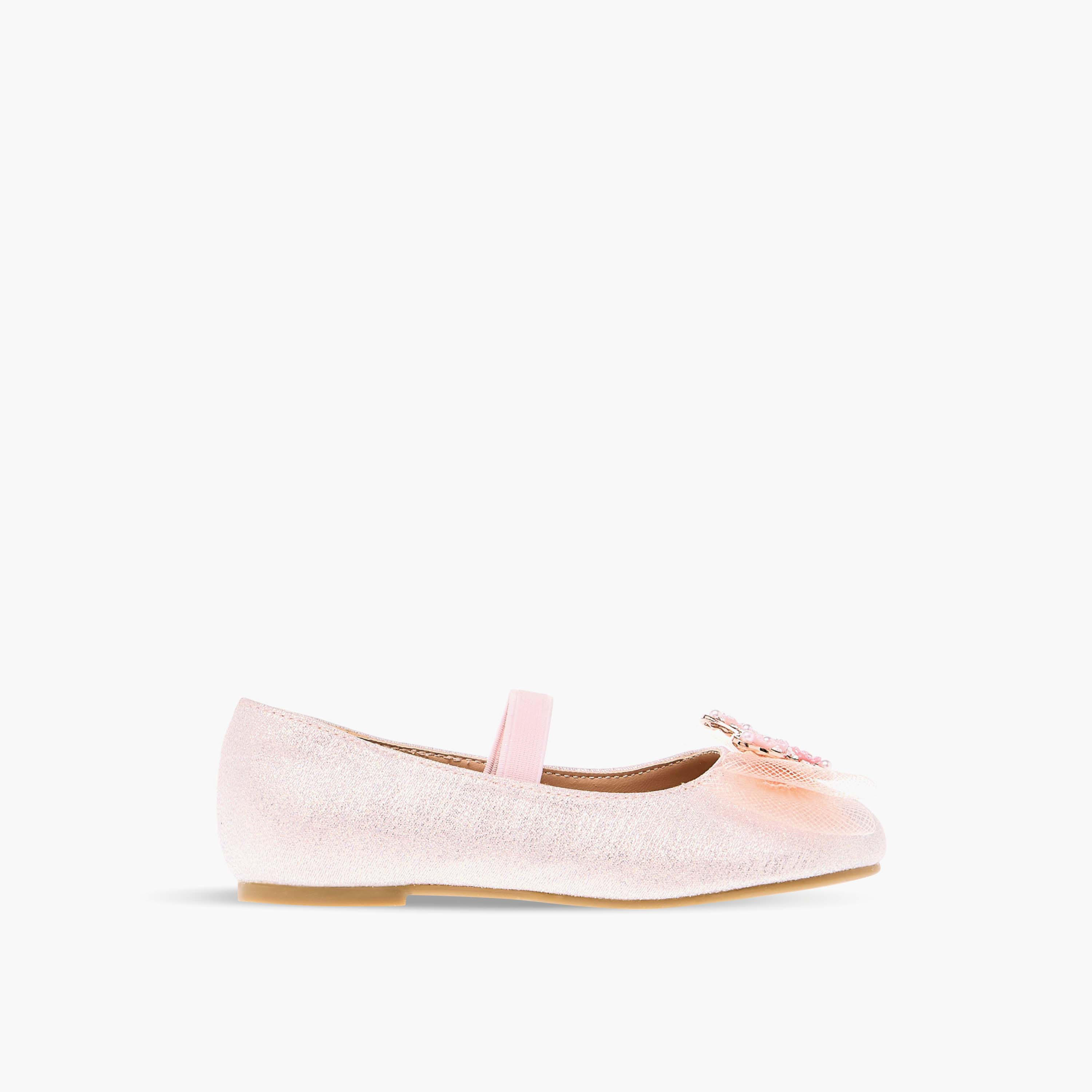 Juniors Embellished Butterfly Applique Ballerina Shoes with Elasticated Strap-girls-shoes-ballerinas-image-3