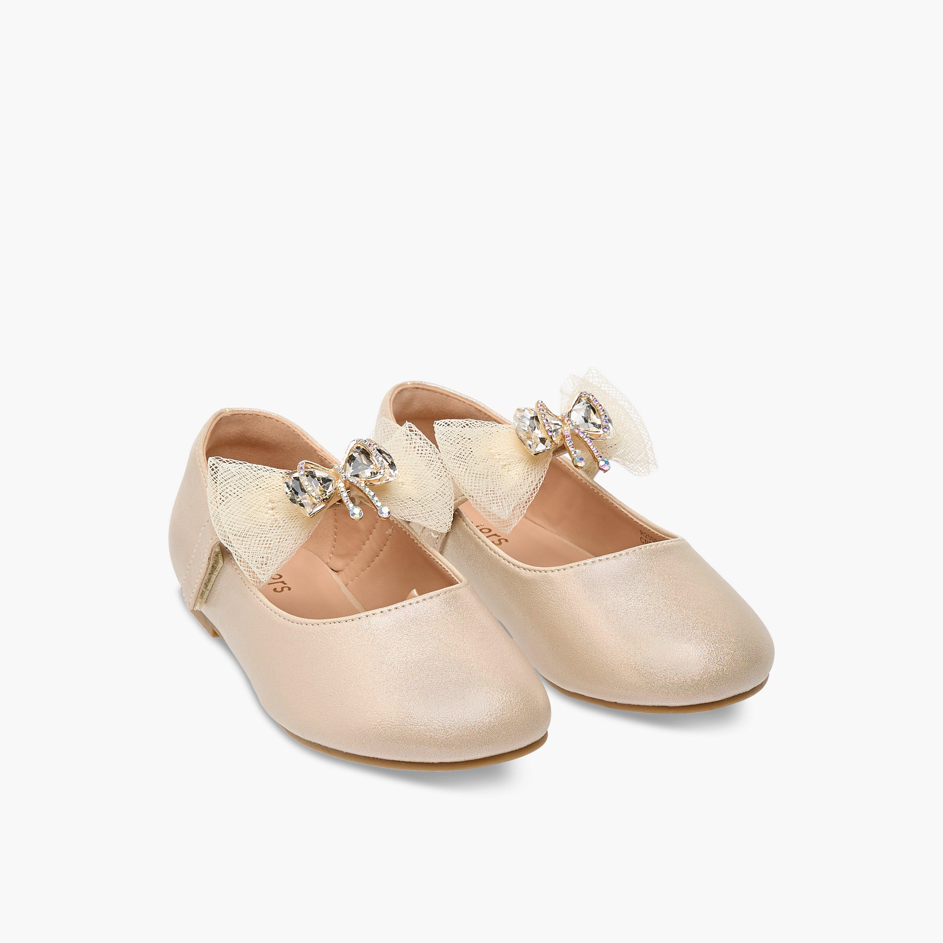Juniors Bow Accent Ballerina Shoes with Hook and Loop Closure-girls-shoes-maryjanes-image-1