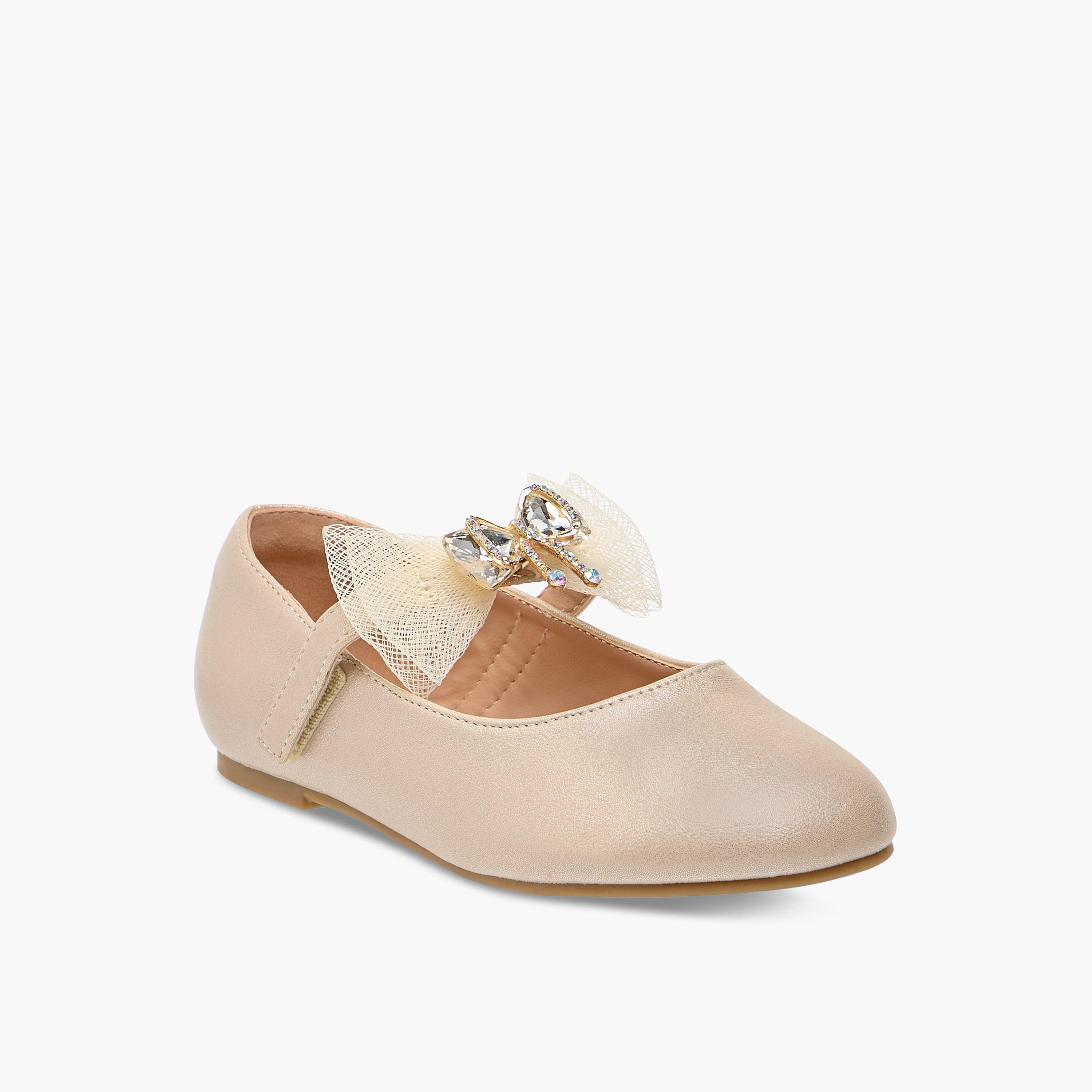 Juniors Bow Accent Ballerina Shoes with Hook and Loop Closure-girls-shoes-maryjanes-image-2