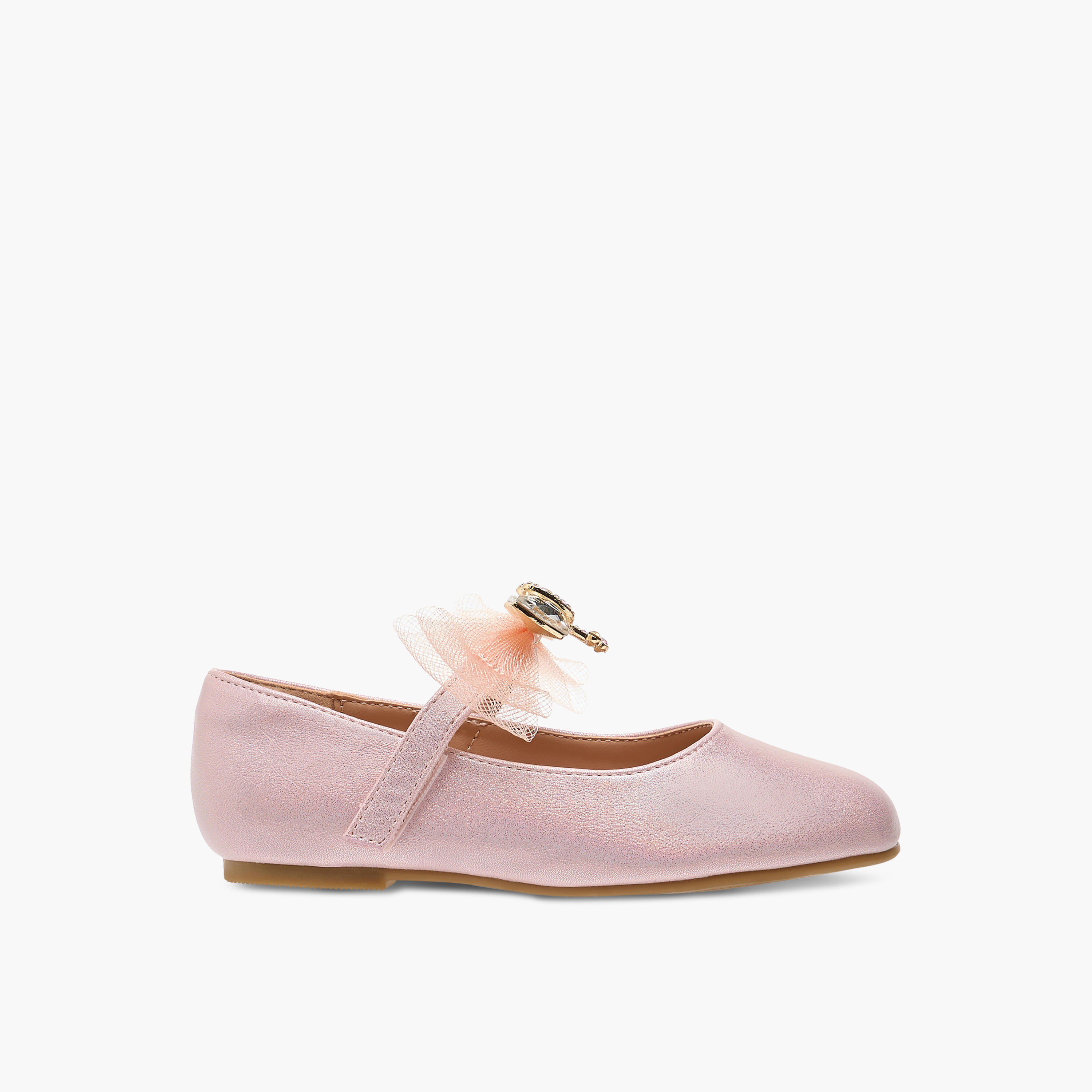 Juniors Bow Accent Ballerina Shoes with Hook and Loop Closure-girls-shoes-maryjanes-image-3