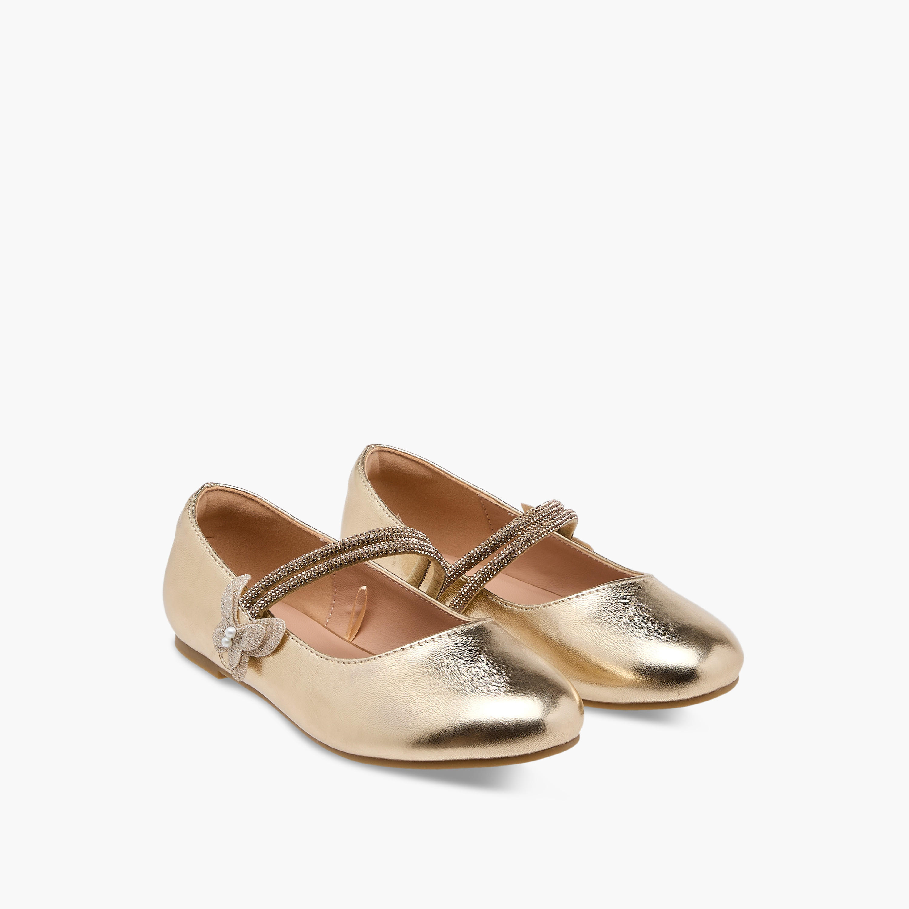 Juniors Embellished Ballerina Shoes with Hook and Loop Closure-girls-shoes-maryjanes-image-1