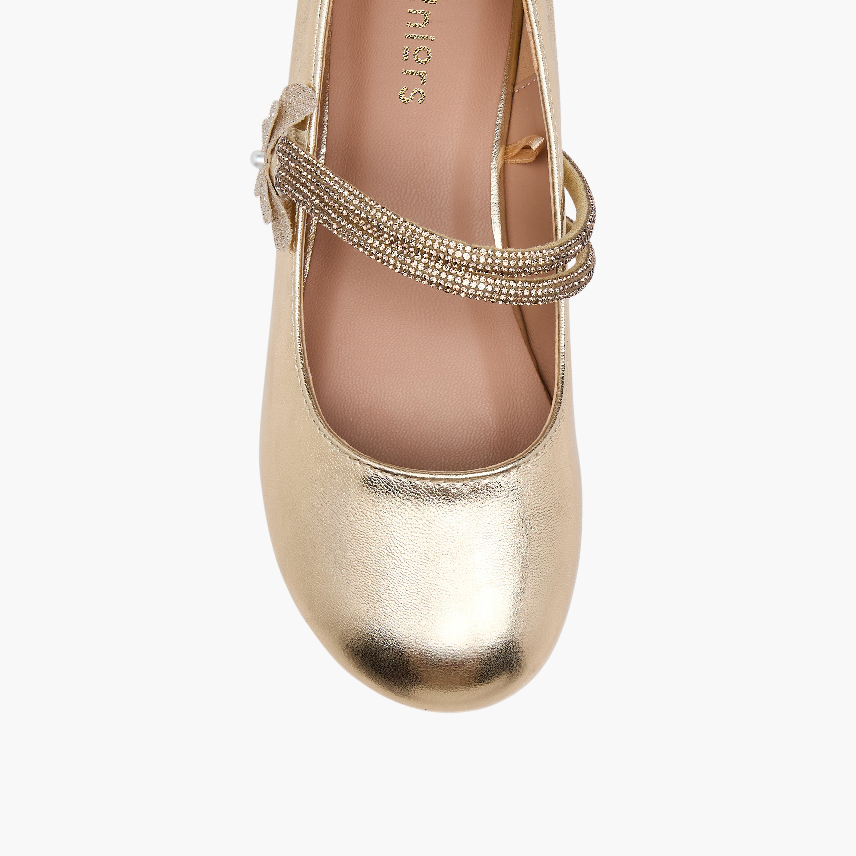 Juniors Embellished Ballerina Shoes with Hook and Loop Closure-girls-shoes-maryjanes-image-4