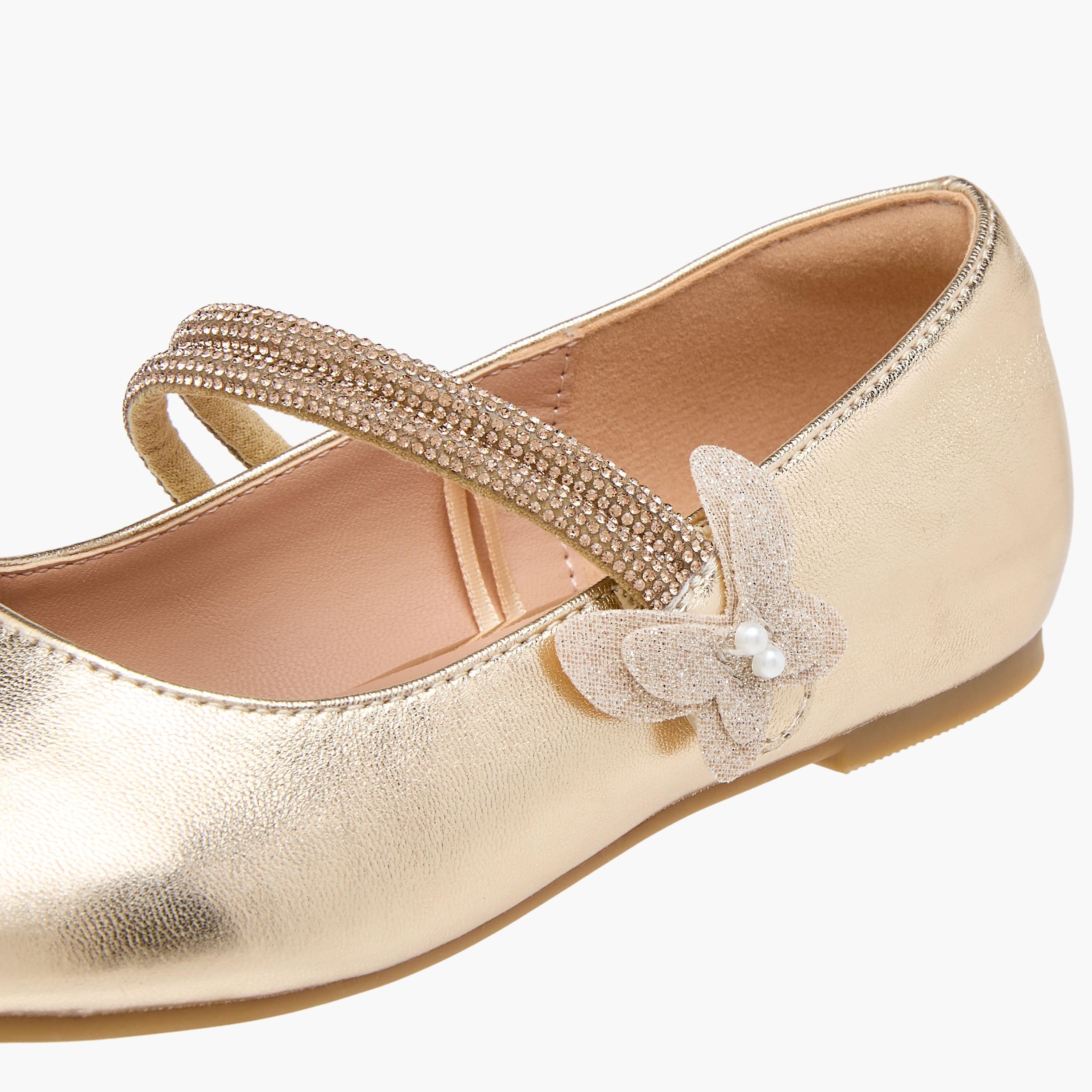 Juniors Embellished Ballerina Shoes with Hook and Loop Closure-girls-shoes-maryjanes-image-6