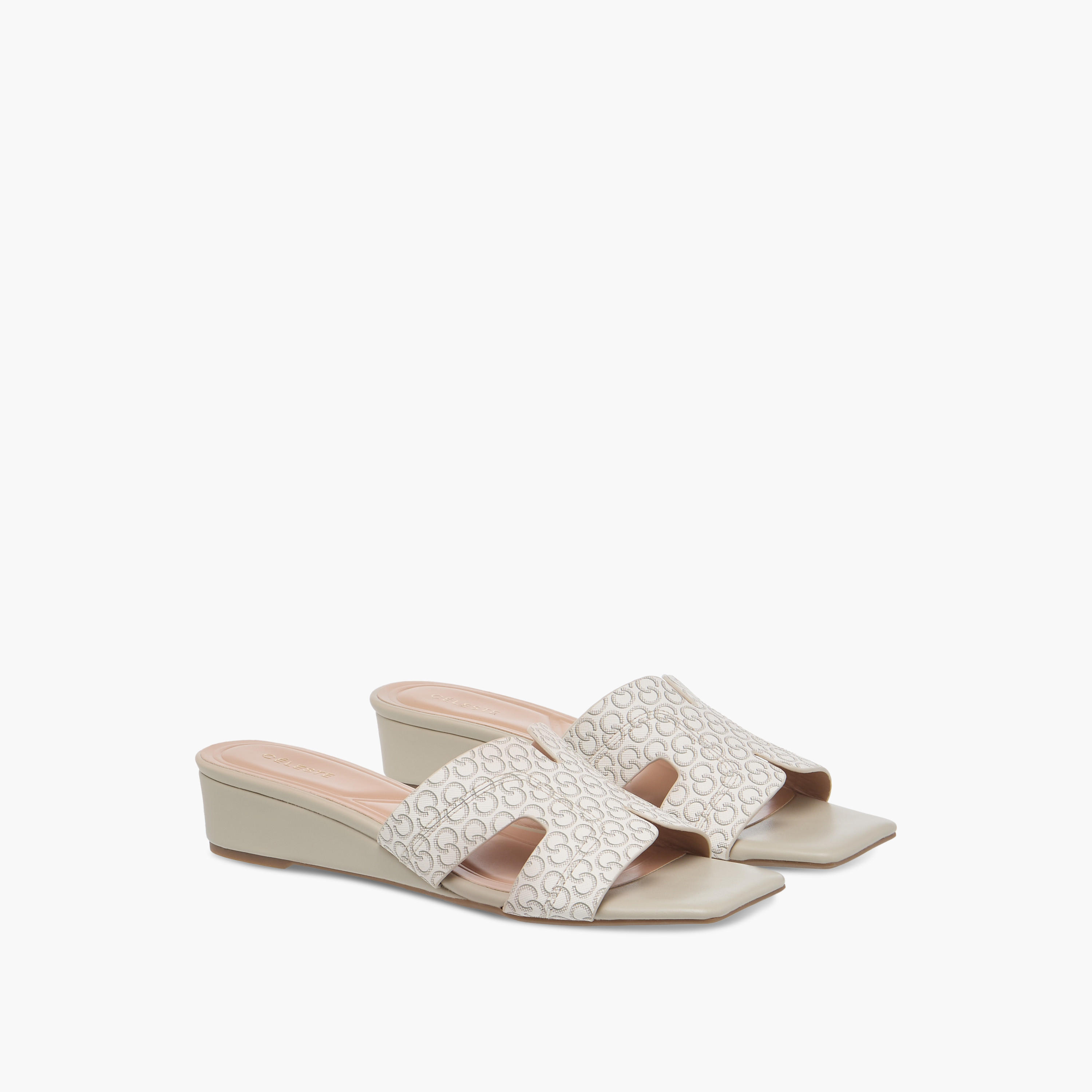 Celeste Women's Monogram Print Slip-On Sandals with Wedge Heels-women-shoes-sandals-heeled-image-1
