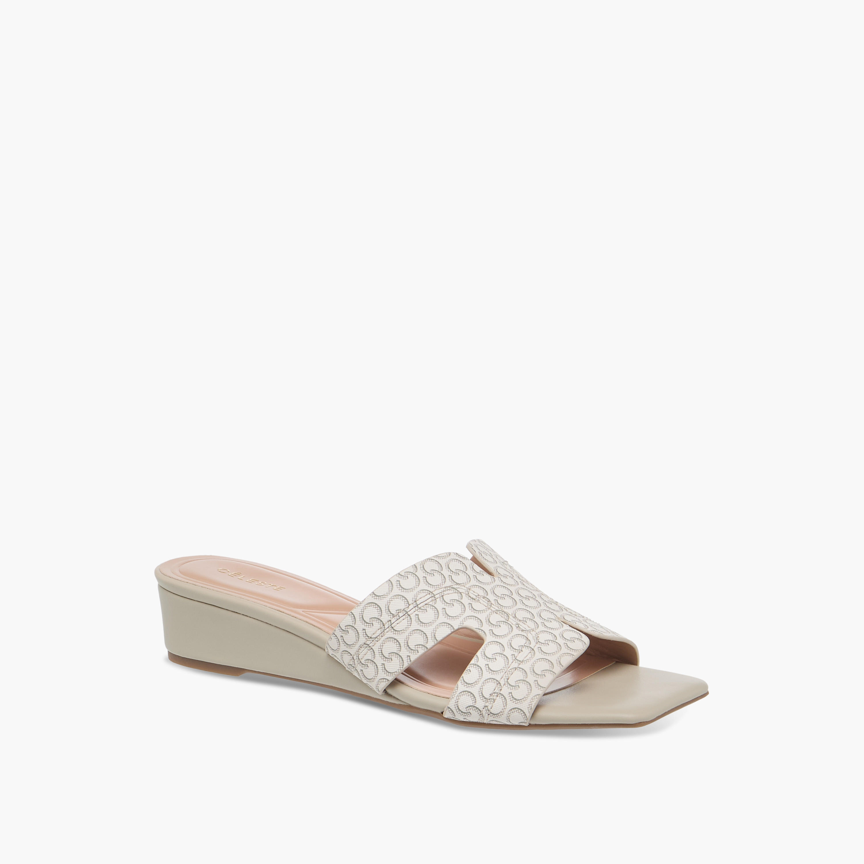 Celeste Women's Monogram Print Slip-On Sandals with Wedge Heels-women-shoes-sandals-heeled-image-2