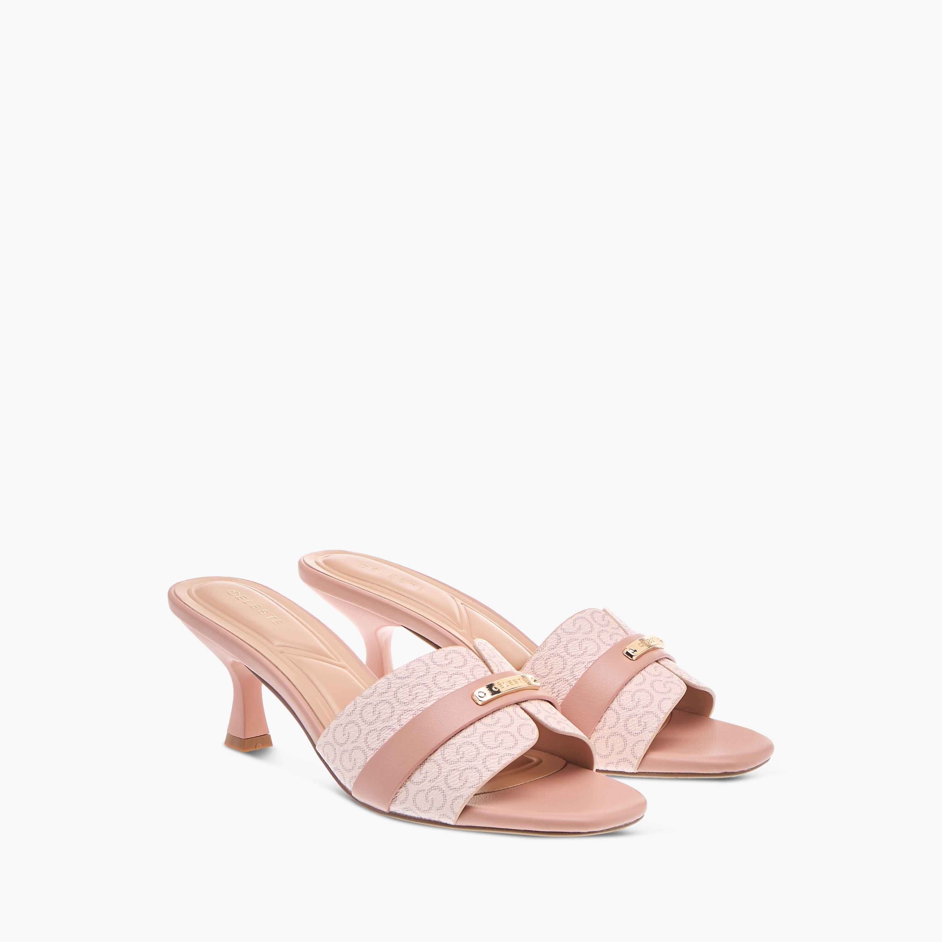 Celeste Women's Monogram Print Slip-On Sandals with Kitten Heels-women-shoes-sandals-heeled-image-1