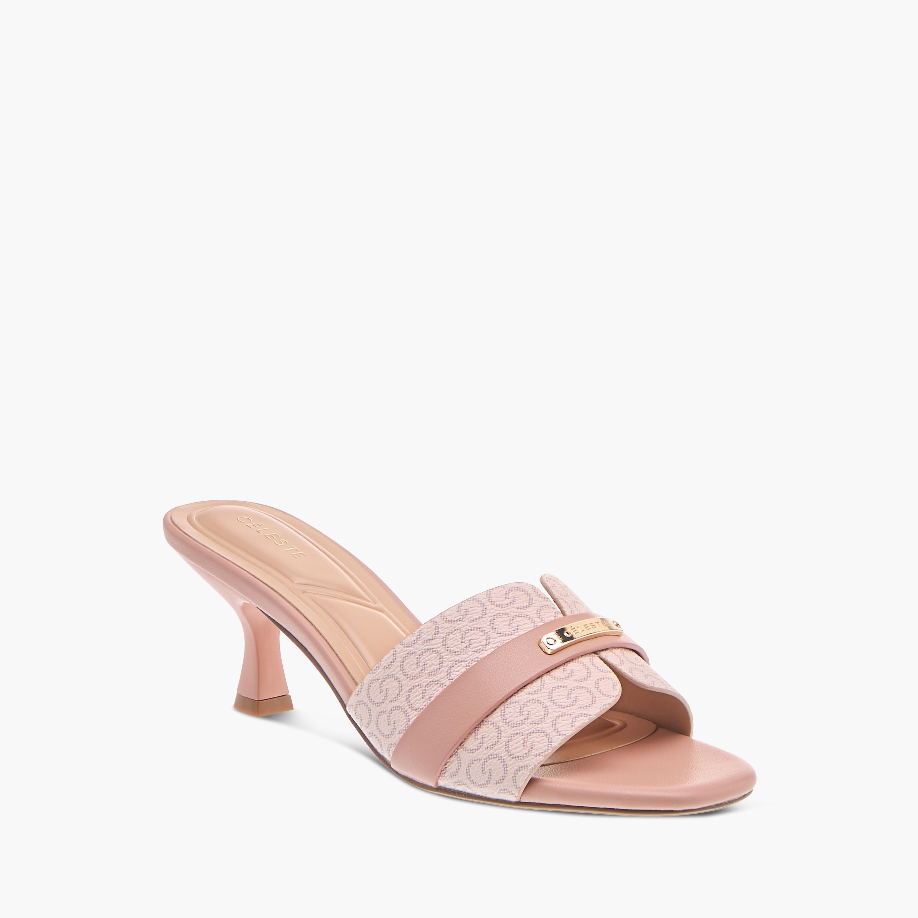 Celeste Women's Monogram Print Slip-On Sandals with Kitten Heels-women-shoes-sandals-heeled-image-2