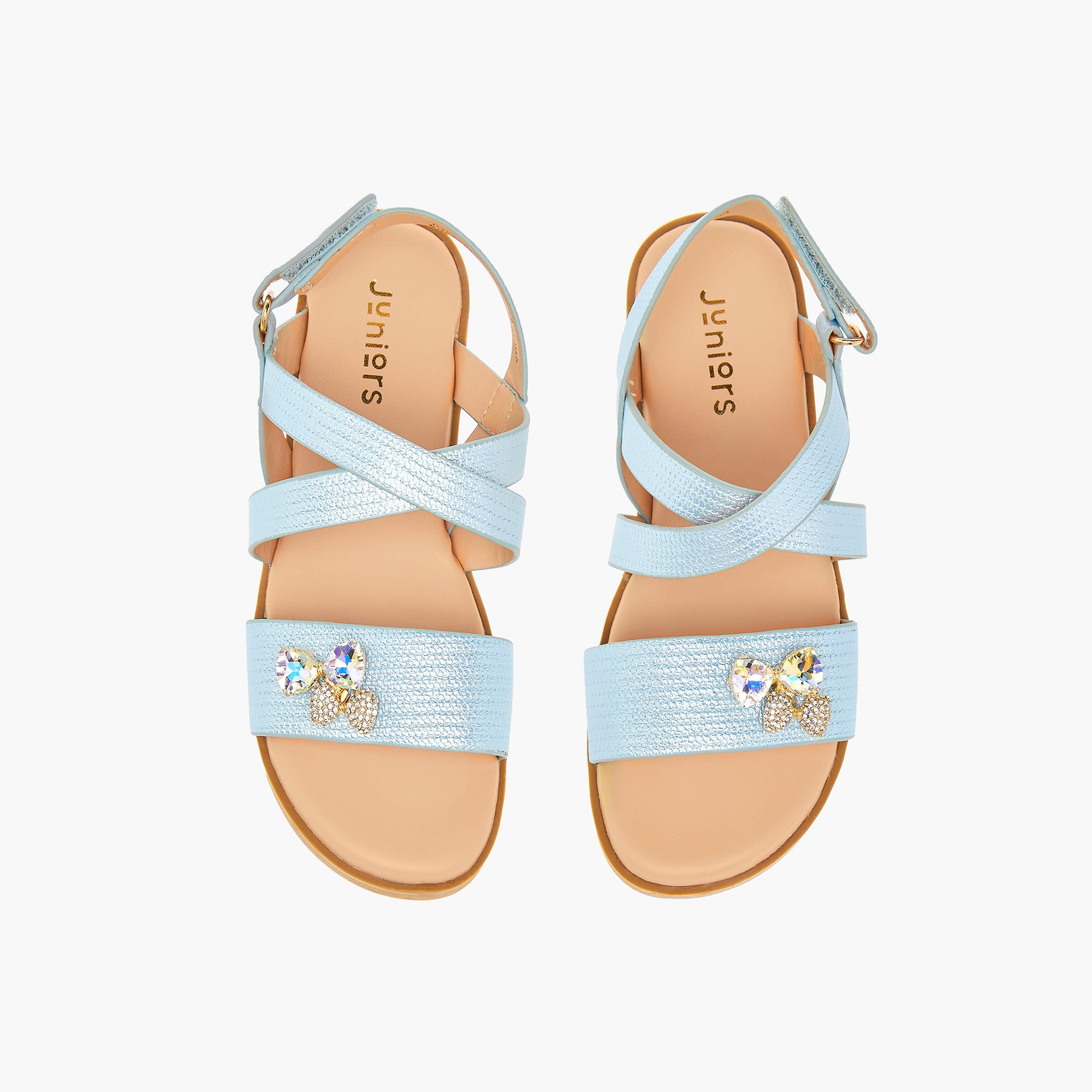 Juniors Bow Embellished Sandals with Hook and Loop Closure-girls-shoes-sandals-image-1