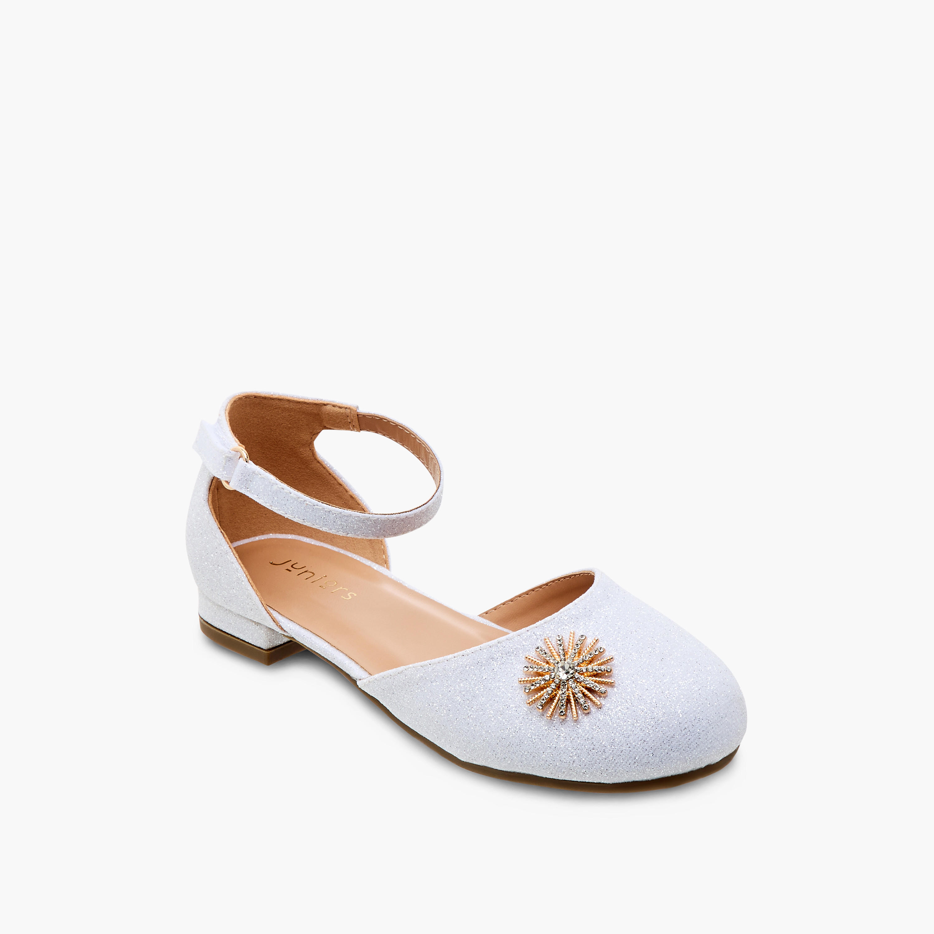 Juniors Embellished Ballerina Shoes with Hook and Loop Closure-girls-shoes-sandals-image-2