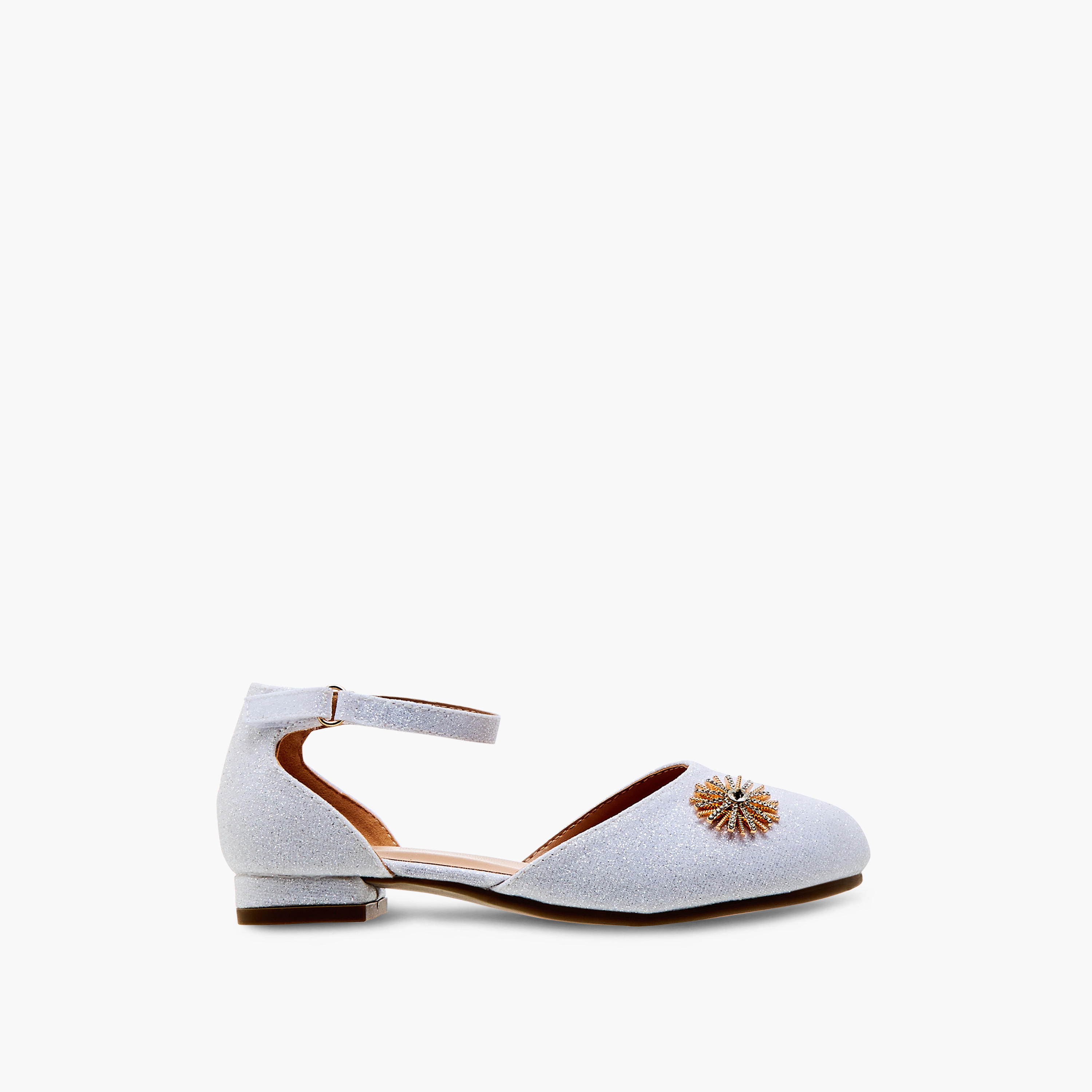 Juniors Embellished Ballerina Shoes with Hook and Loop Closure-girls-shoes-sandals-image-3