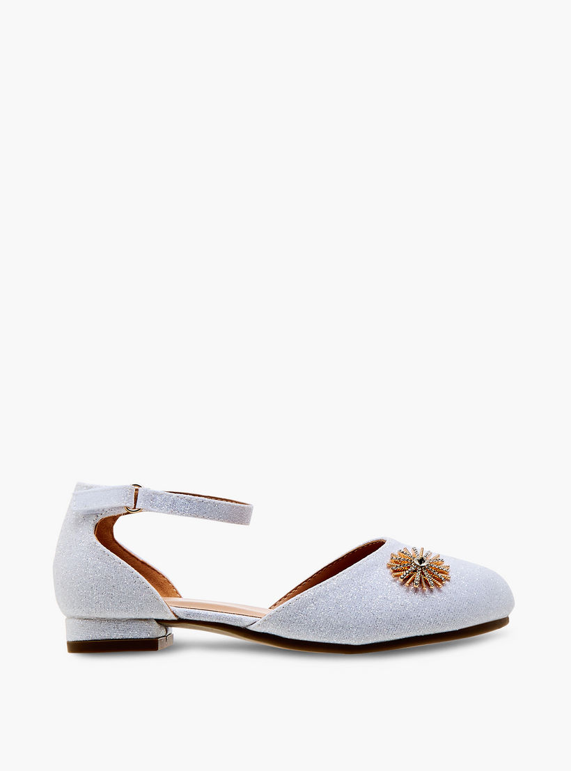 Juniors Embellished Ballerina Shoes with Hook and Loop Closure-girls-shoes-sandals-image-3