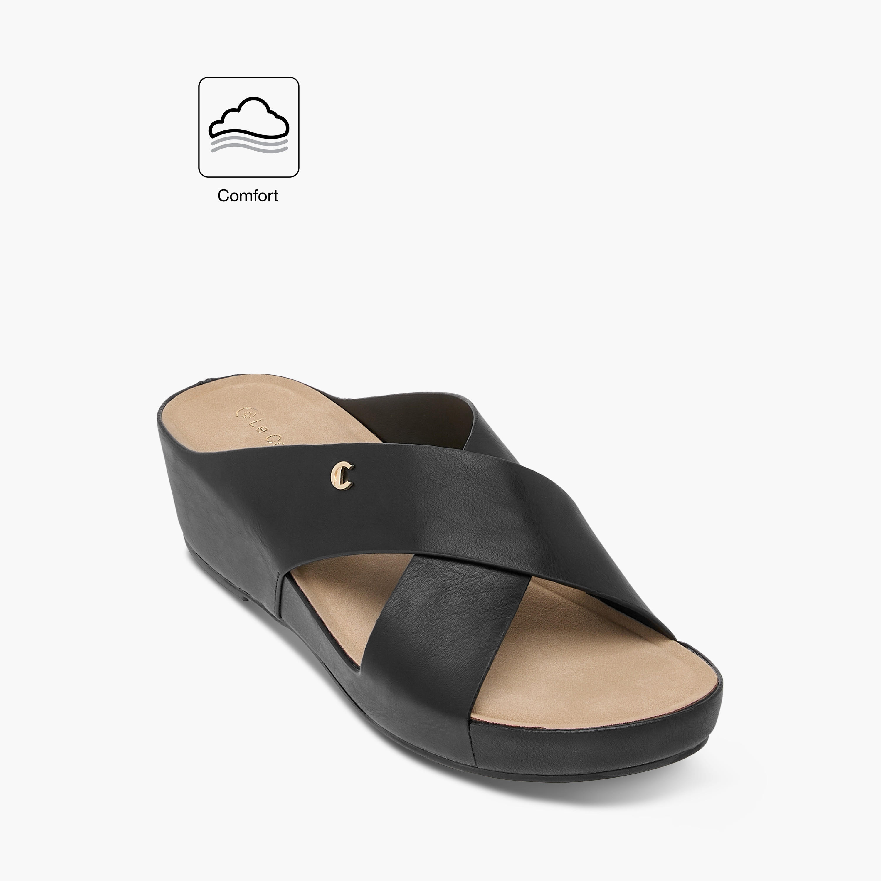 Le Confort Solid Cross Strap Comfort Sandals with Wedge Heels-women-shoes-sandals-heeled-image-2