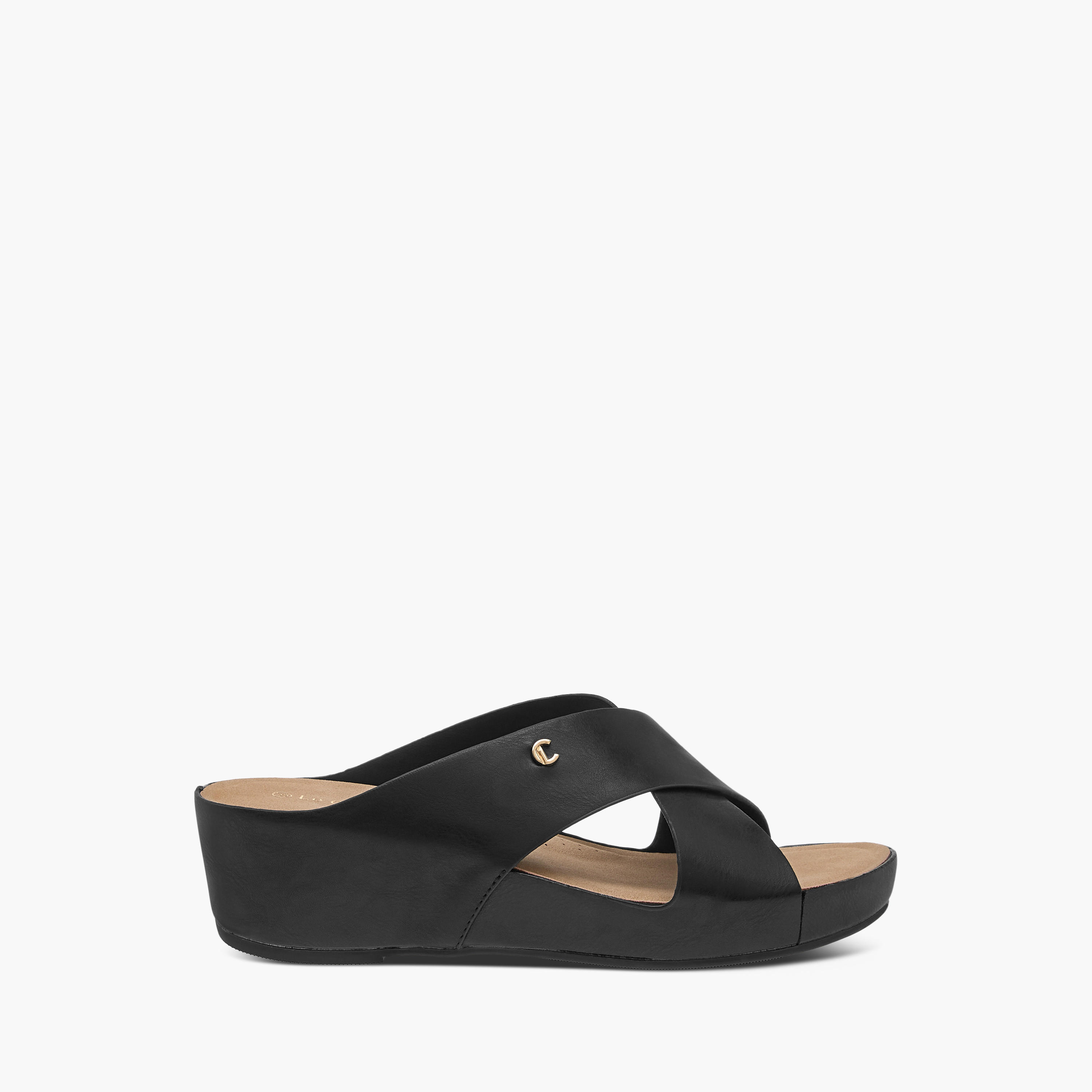 Le Confort Solid Cross Strap Comfort Sandals with Wedge Heels-women-shoes-sandals-heeled-image-3